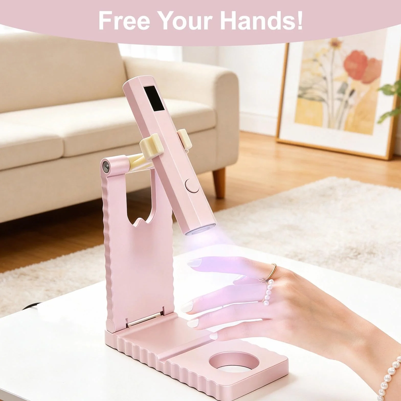 Lampada UV Portatile per Unghie 3W LED Senza Fili Asciuga Rapida con Supporto Rosa