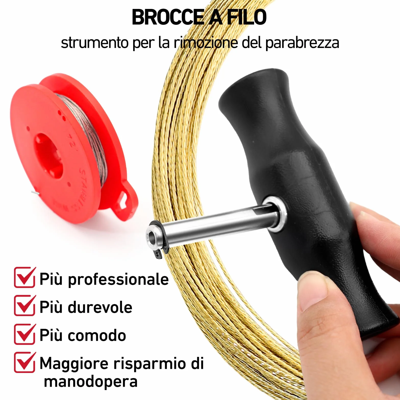 Set di attrezzi rimozione parabrezza con manico e filo di taglio universale