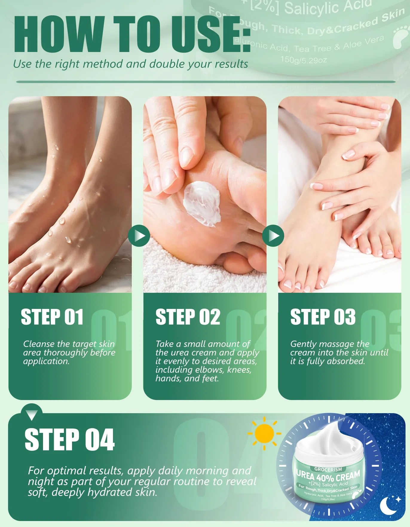 Crema Piedi Urea 40% 150g con Acido Ialuronico, Tea Tree, Aloe Vera - Idratazione Profonda