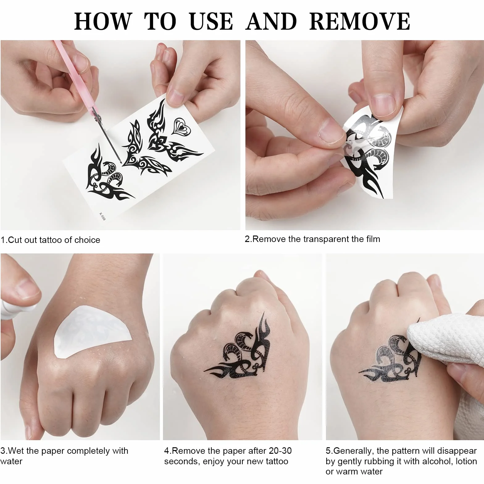ACWOO Tatuaggi Temporanei Set, 40 Fogli Nero Tatuaggi Finti per Uomo o Donna, Impermeabile Braccio Tatuaggio Piccolo Tatuaggio, per bambini Adulti Uomini e donne