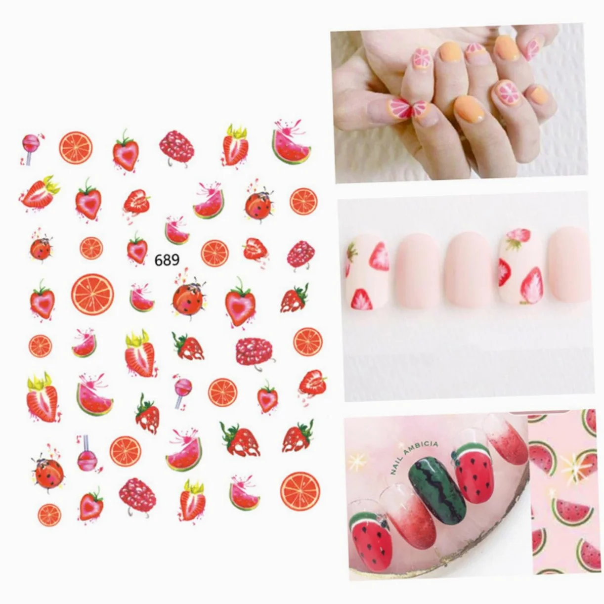 3 Set Adesivi Per Unghie Con Design Frutta Stickers Tema Per Decorazioni Manicure Stile Unico Per Donne E Ragazze Casual 12 Fogli*3