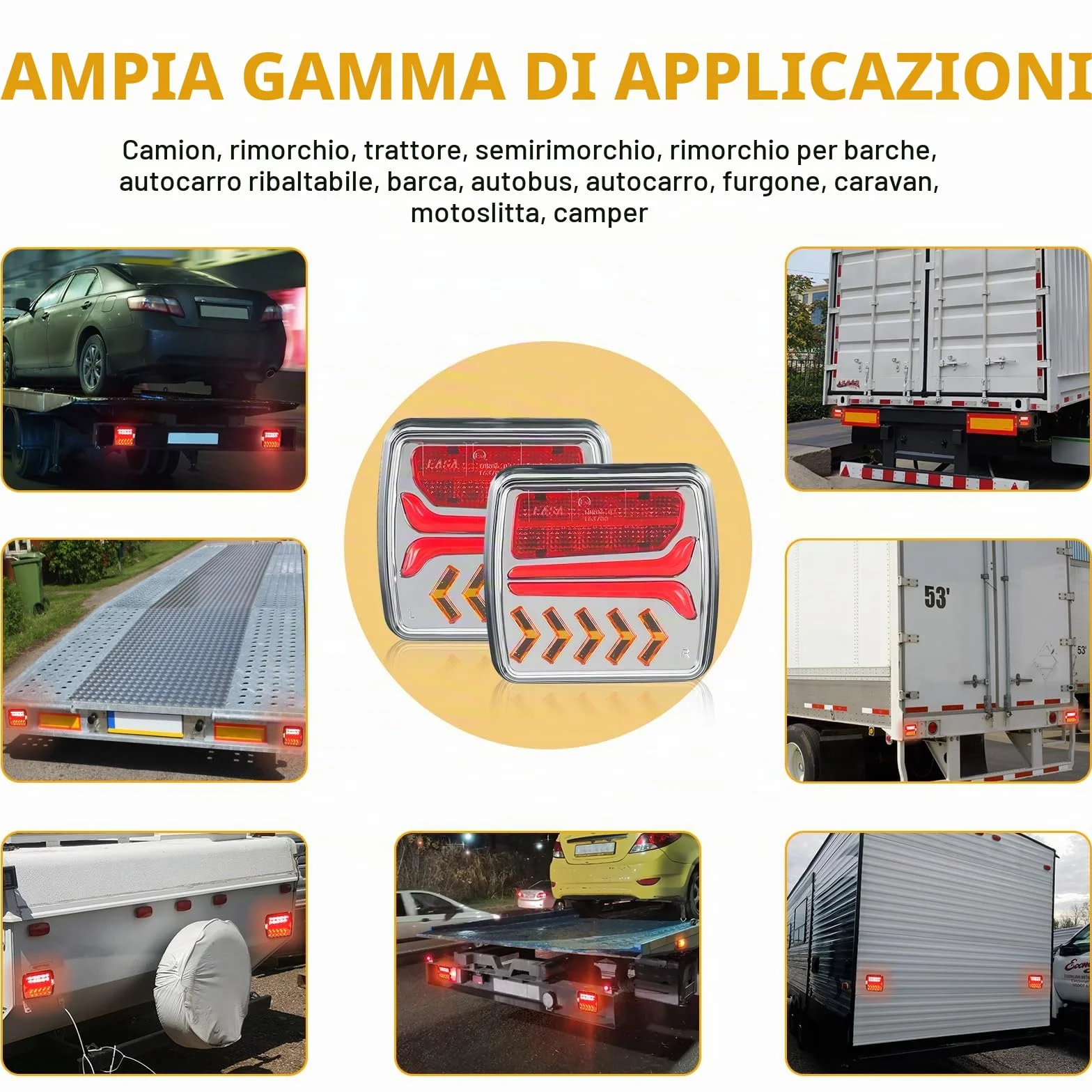 Luci posteriori per rimorchio senza fili a LED magnetiche 12V ECE con spina a 7 pin per camion
