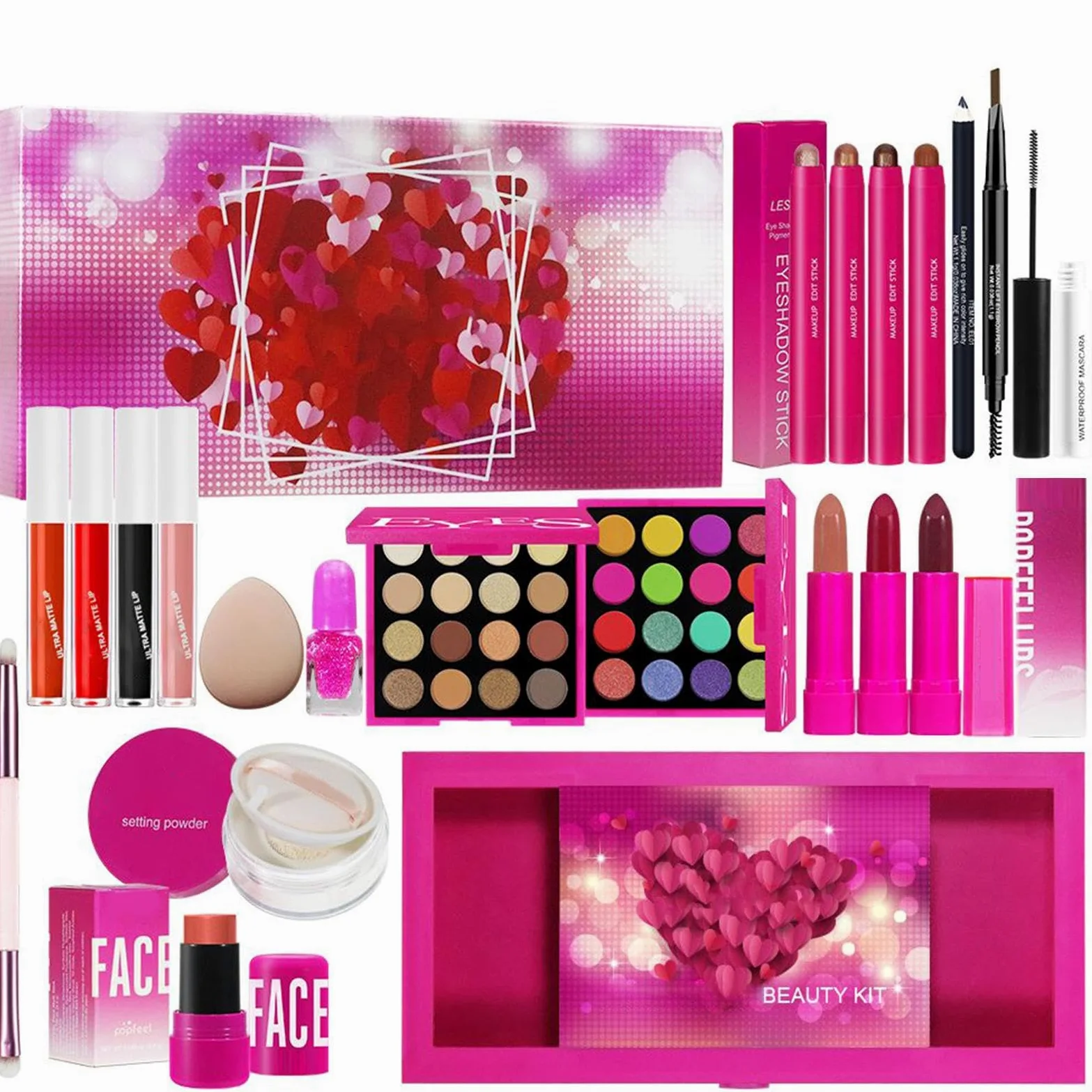 Kit Trucco Donna Trucco Completo Viso Occhi Labbra Per Donne | Cosmetici Quotidiani Con Pennello Rossetto Mascara e Fard Per Amiche Compagne