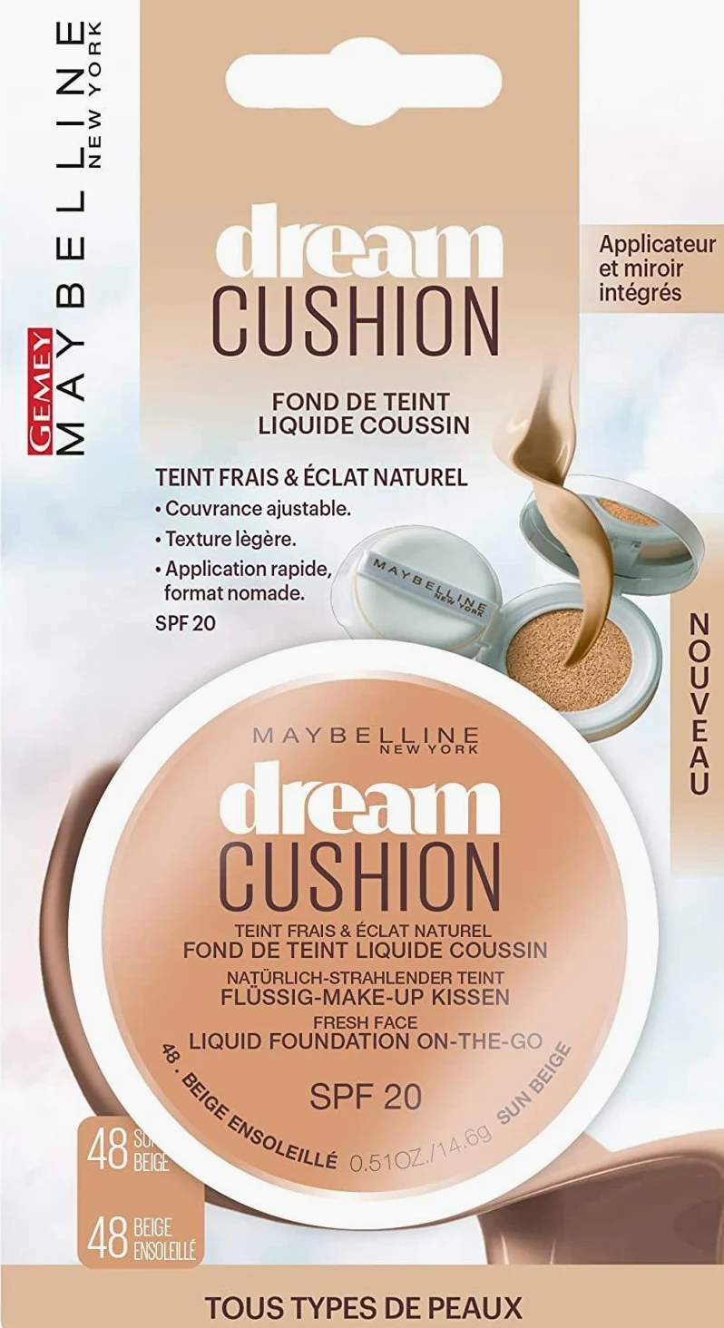 Maybelline New York Fondotinta dream cushion 48 beige ensoleillé, Set di 3