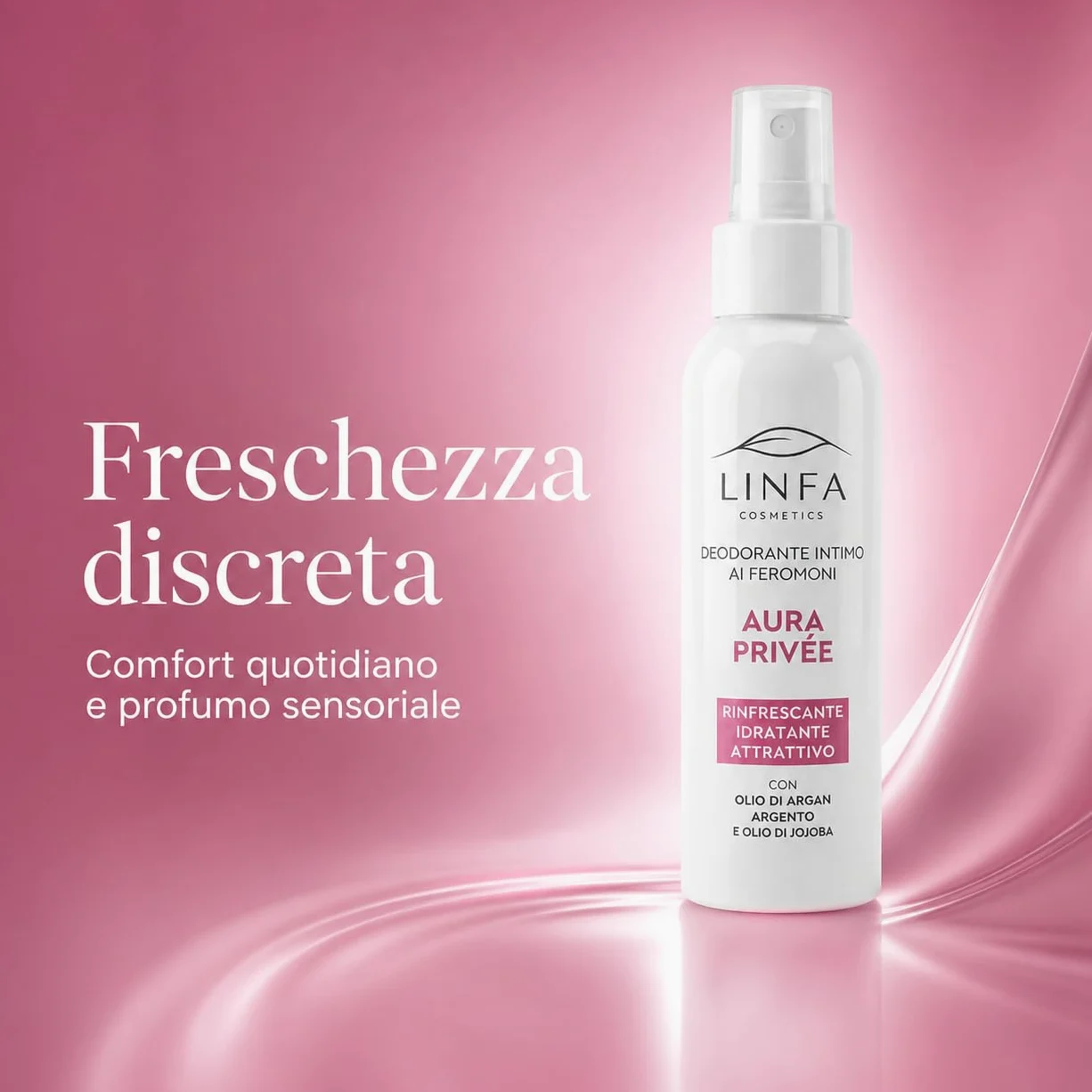 Linfa Cosmetics Aura Privée Deodorante Intimo ai Feromoni, Spray Donna con Profumo Vaniglia, Aloe, Ginseng, Guaranà e Bisabololo, Freschezza Anti Odore per Zone Intime Esterne, 100 ml