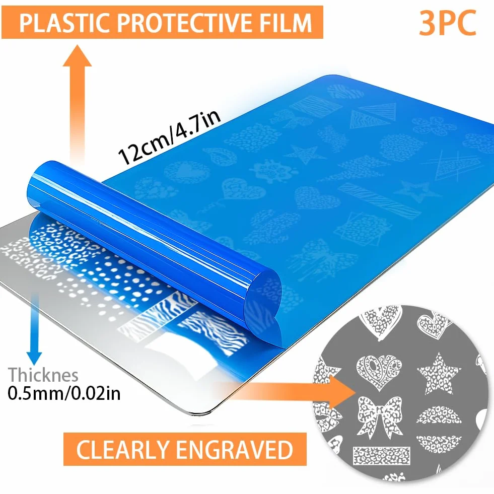 PH PandaHall 3 piastre per stampaggio unghie leopardate con stampa animalier per unghie modelli artistici linee geometriche timbro per unghie cuore stella unghie stencil arte per manicure accessori di