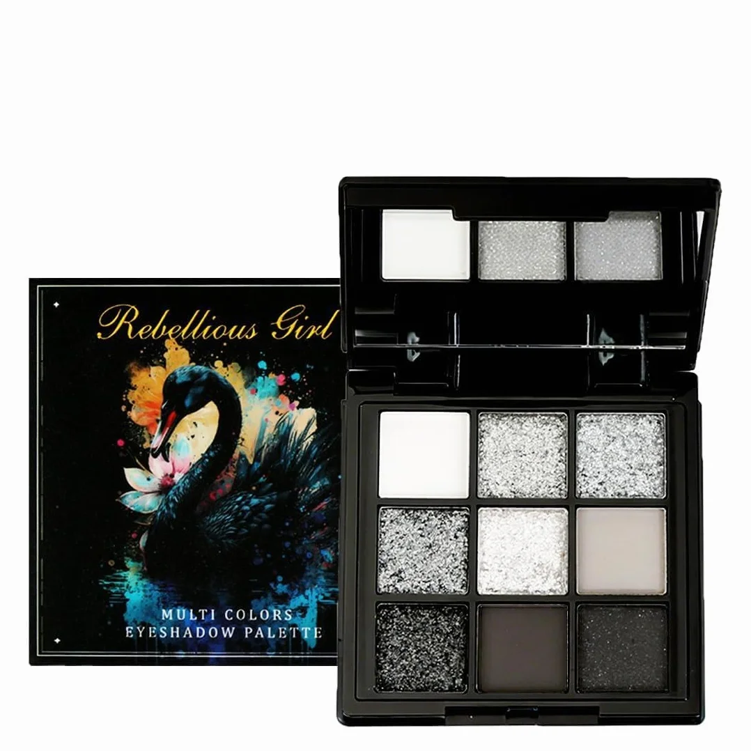 Palette di Ombretti Smokey, 9 Colori Halloween Trucco Ombretto Occhi Goth Nero Argento Grigio, Eyeshadow Scuri a Lunga Durata,Set di Trucchi per Ragazze, Kit Regalo per Spettacoli Teatrali Halloween
