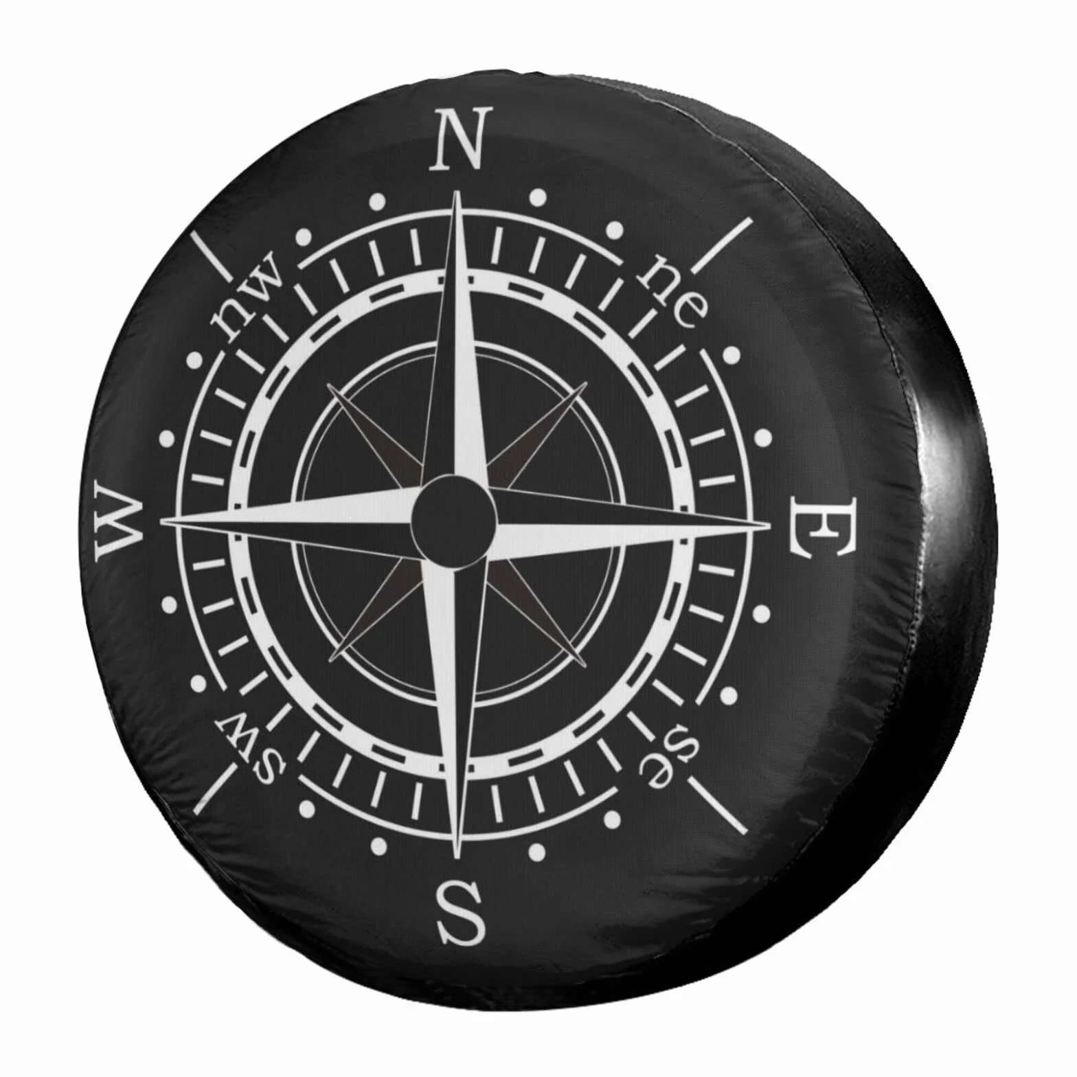 Spare Tire Cover 16 Inch Black Compass Sun Dial Waterproof Dust-Proof for Jeep Trailer RV SUV