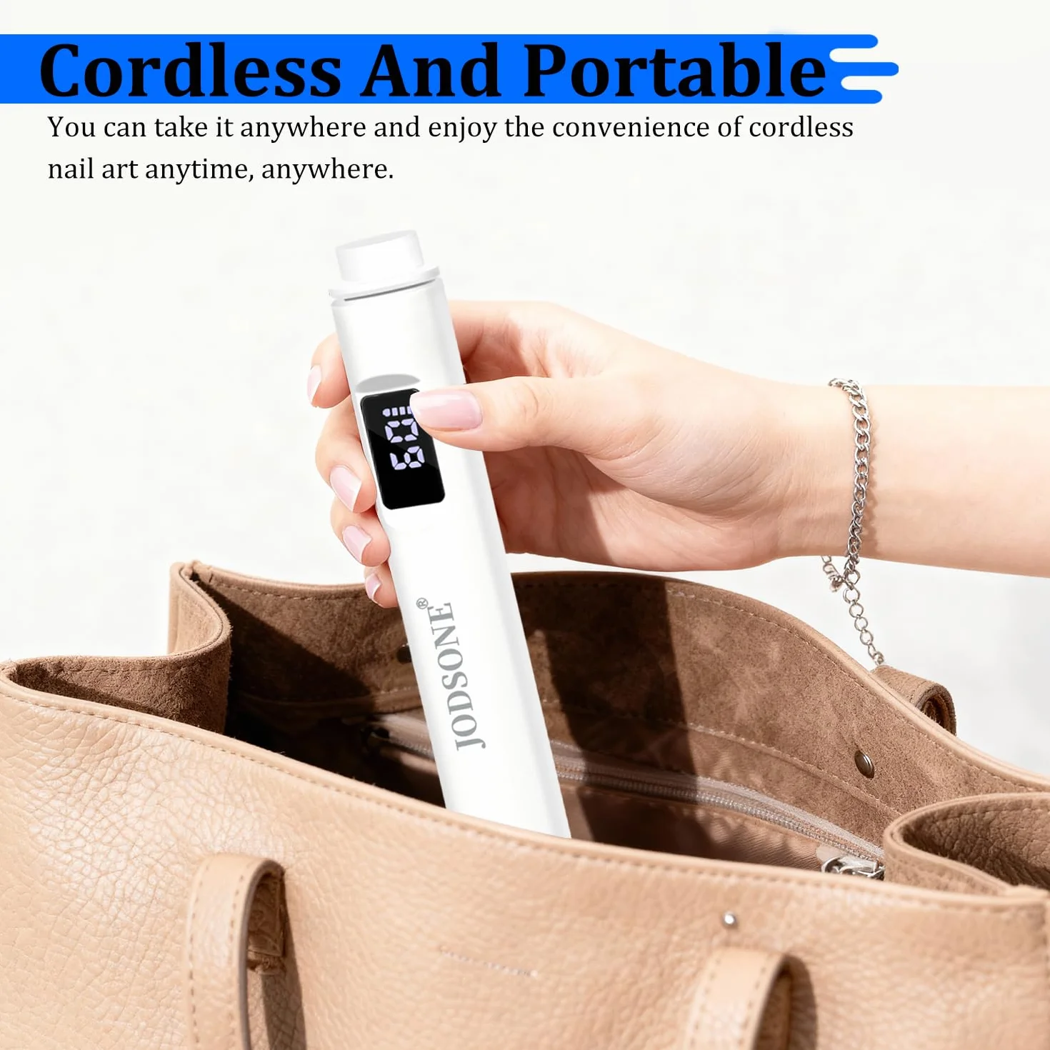 JODSONE Lampada UV per Unghie Portatile Piccola con Magnete e Display LCD - Lampada LED Ricaricabile Maniüre per Casa, Design Compatto e Maneggevole, Bianco