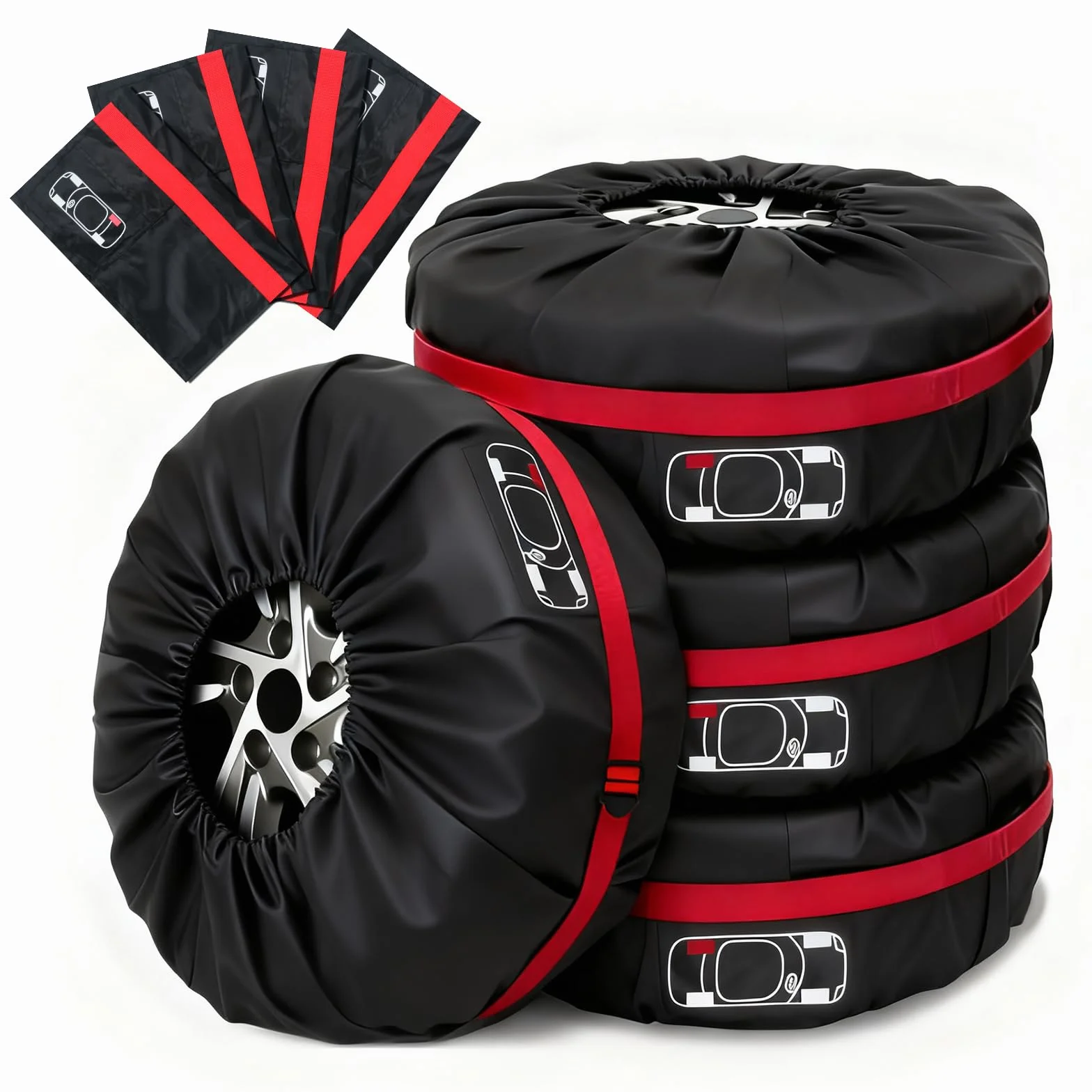 Set di 4 Borse per Pneumatici Auto Impermeabili Antipolvere 13-18'' Copriruota con Manico