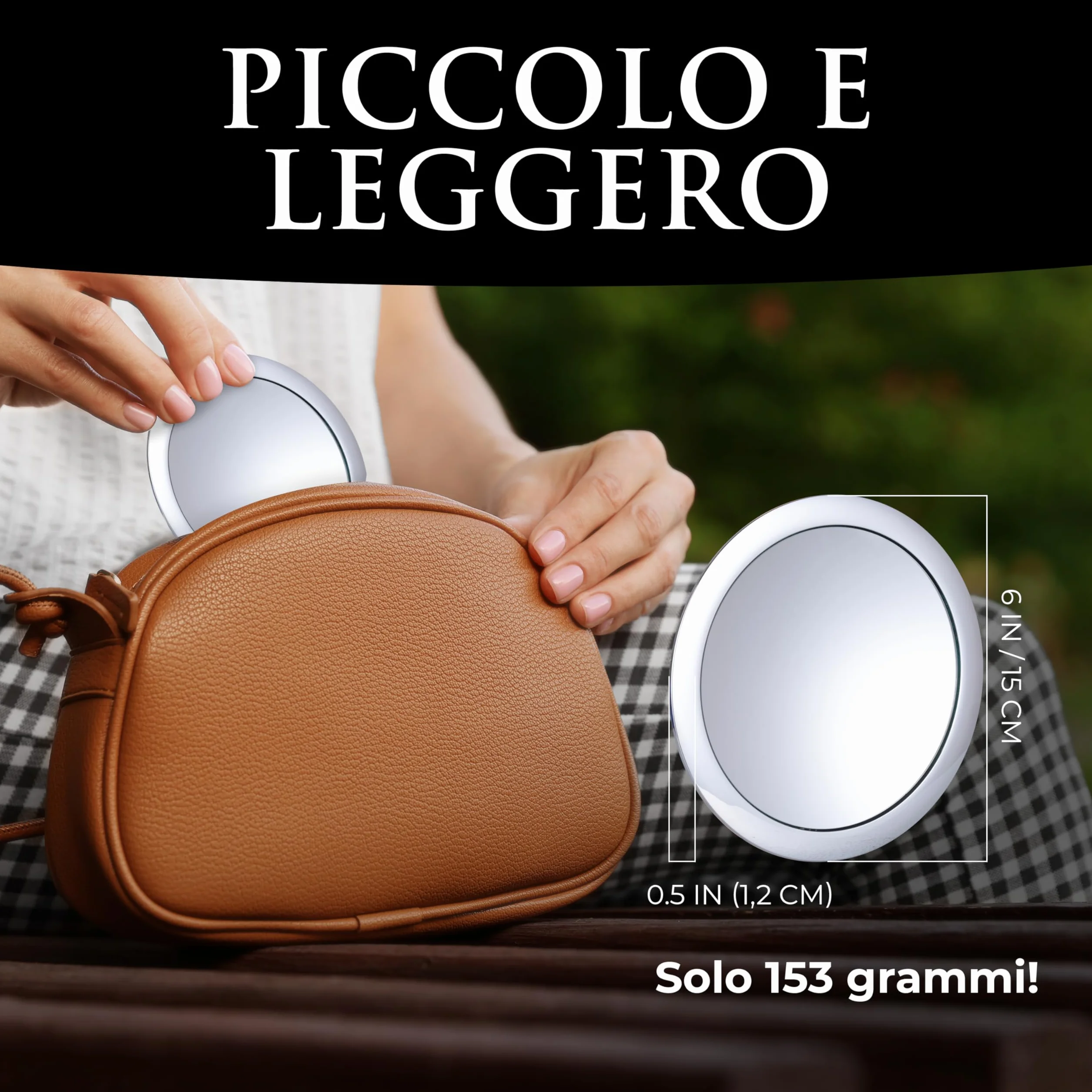 Mirrorvana Specchio ingranditore 30X per trucco 15 cm Cromo - portatile con tripla ventosa
