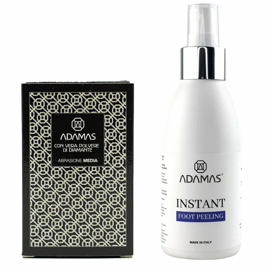 ADAMAS Kit Instant Foot Peeling -Trattamento Piedi Rimozione Calli Istantaneo in soli 5 minuti - Rimuovi facilmente la pelle secca e ruvida - 1x50ml + 1pz (Kit Buffer+ Instant Peeling)