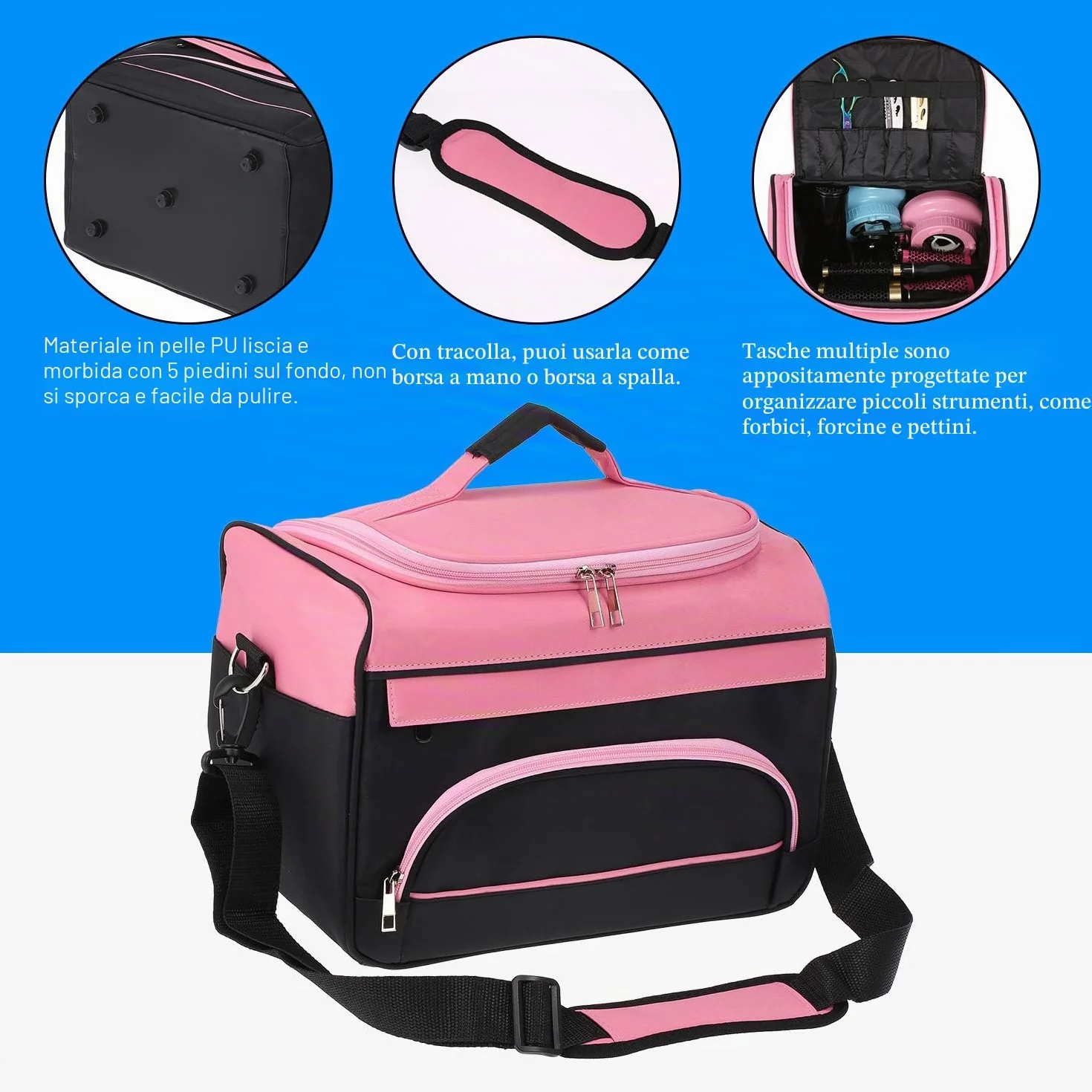 Borsa per attrezzi da parrucchiere, custodia portatile, borsa a tracolla per salone di parrucchiere professionale per parrucchieri, asciugacapelli, ferro per lisci, forbici e pettine