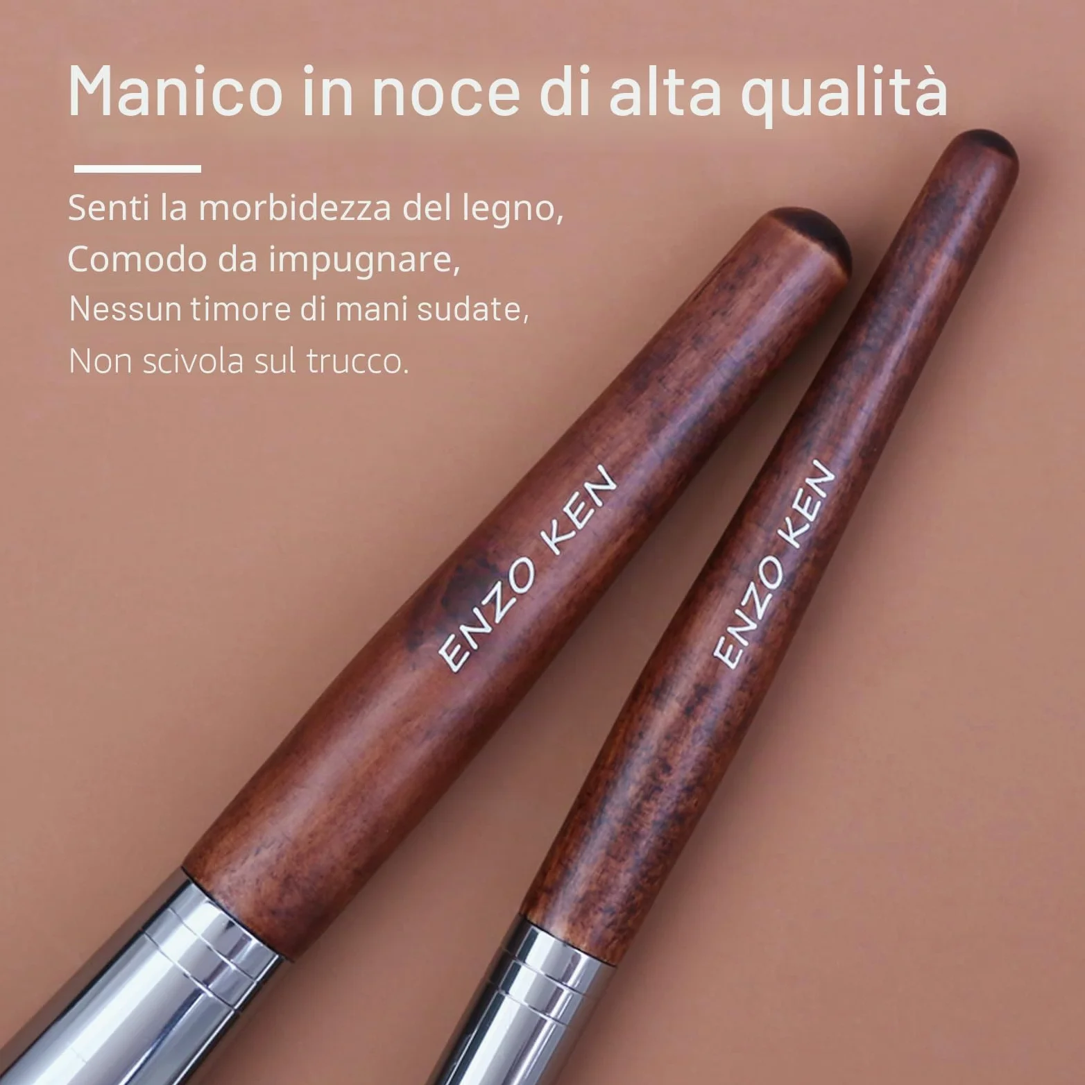 ENZO KEN - Set di pennelli professionali per trucco, con crini di cavallo naturali, con custodia, lussuosi, in legno, pennelli da trucco con setole naturali