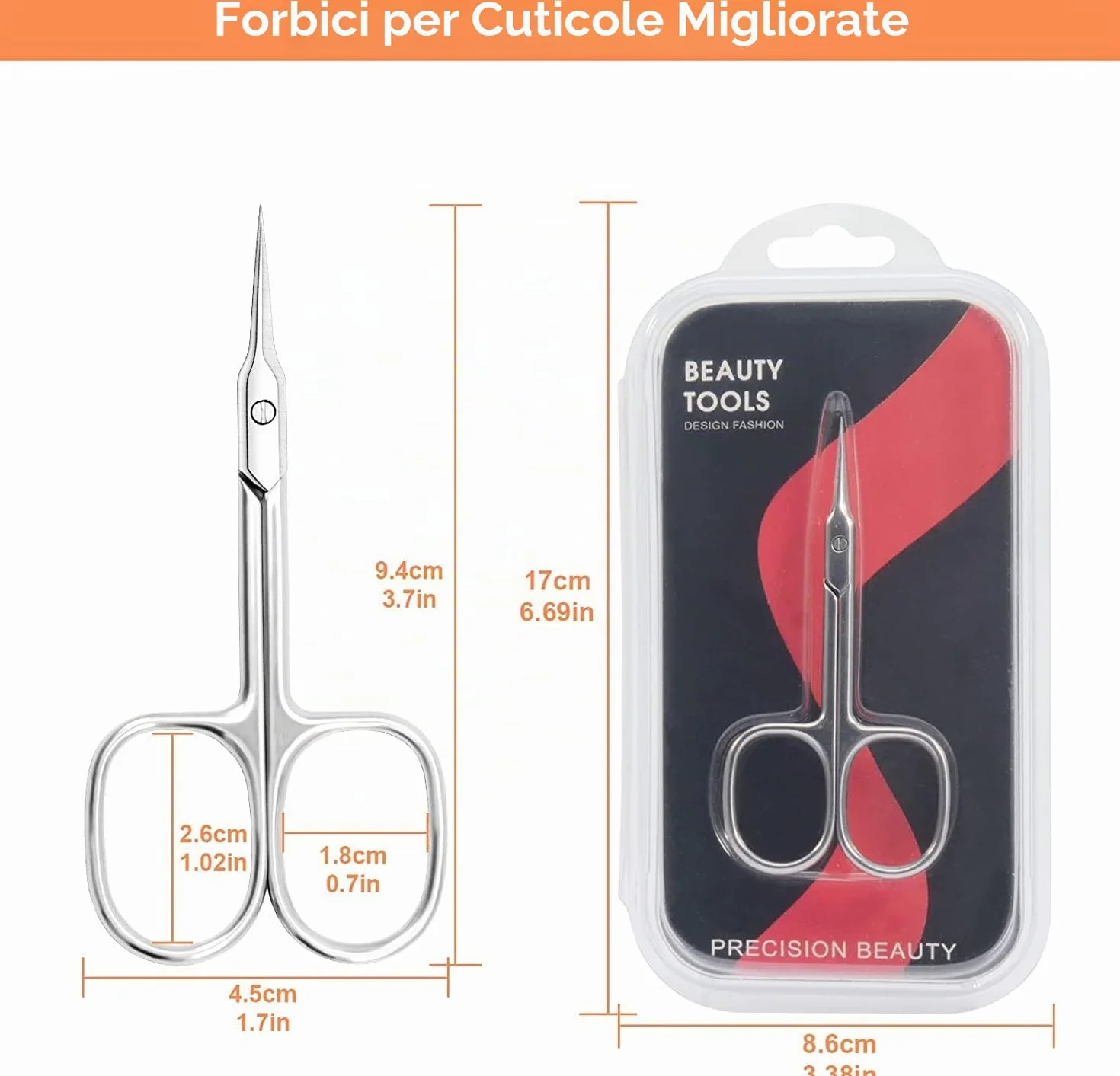 Forbicine per Cuticole Professionale in Acciaio Inossidabile, Punta Curva Sottile, Extra Affilate, Argento