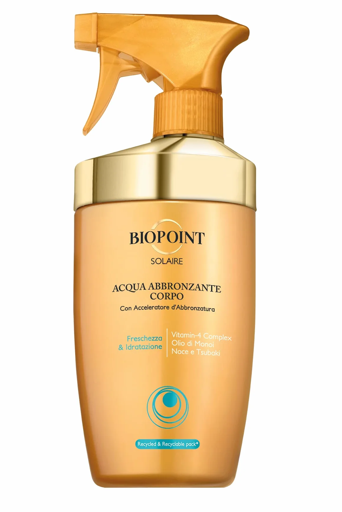 Biopoint Solaire - Acqua Solare Abbronzante Corpo Senza Filtro, Azione Antisale Idratante, Accelera il Processo di Abbronzatura e Dona Freschezza, 400 ml