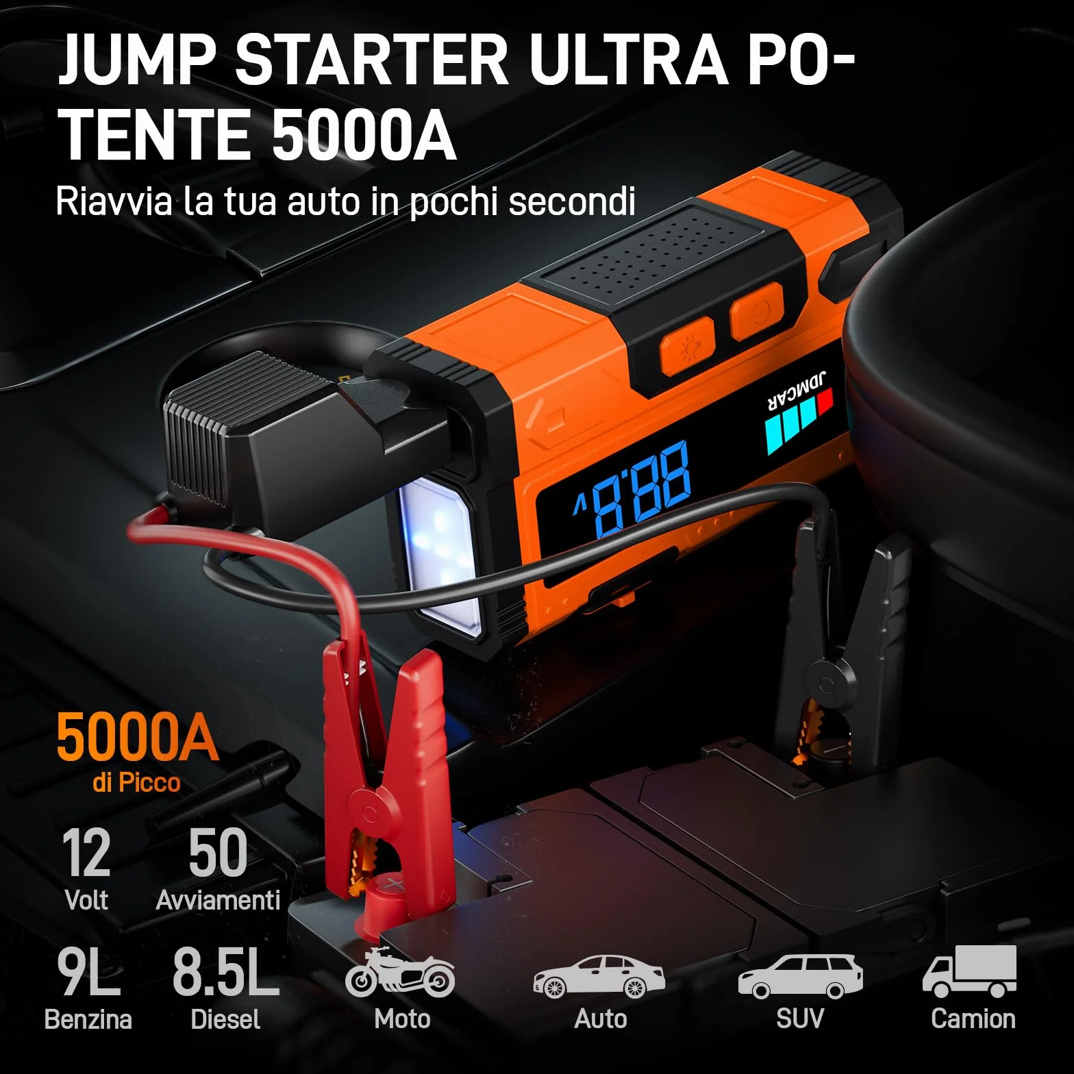9000A Booster Avviamento Auto Avviatore Batteria per Auto Moto 9.0L Diesel 8.5L Portatile LED LCD