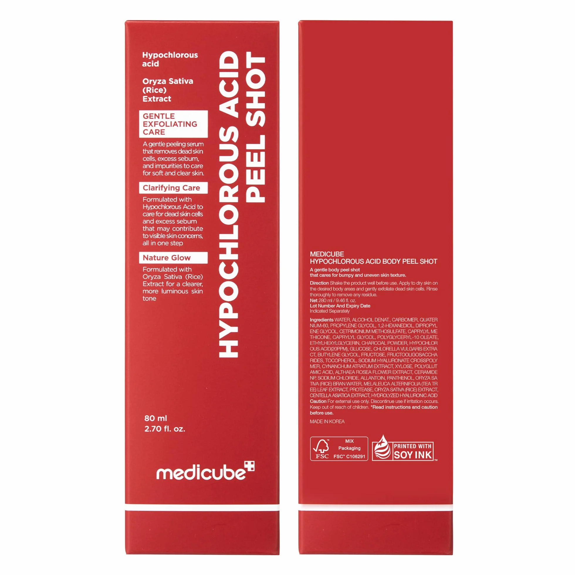 Medicube Body Peel Shot Hypochlorous Acid Gentle Exfoliating Serum Dead Skin Cells Rough Patches Uneven Texture Rice Extract Panthenol Hydrating Smoothing 9.46 fl.oz