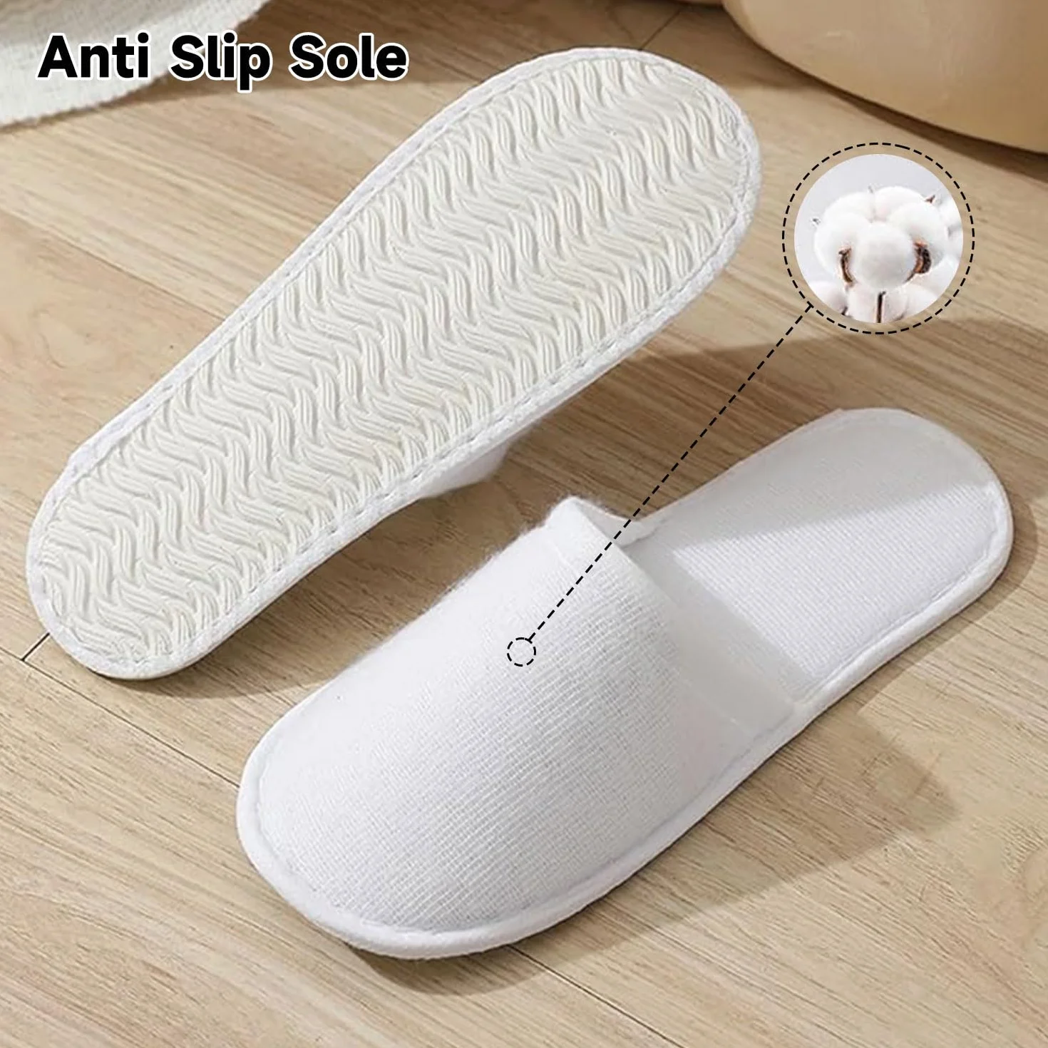 Pantofole Usa e Getta Antiscivolo, Pantofole Chiuse, Pantofole in Spugna Premium, Ciabatte Monouso per Hotel, Spa, Casa, Viaggi, Feste, Famiglie, Unisex, Lavabili, Misura Universale, 2 Paia (Bianco)