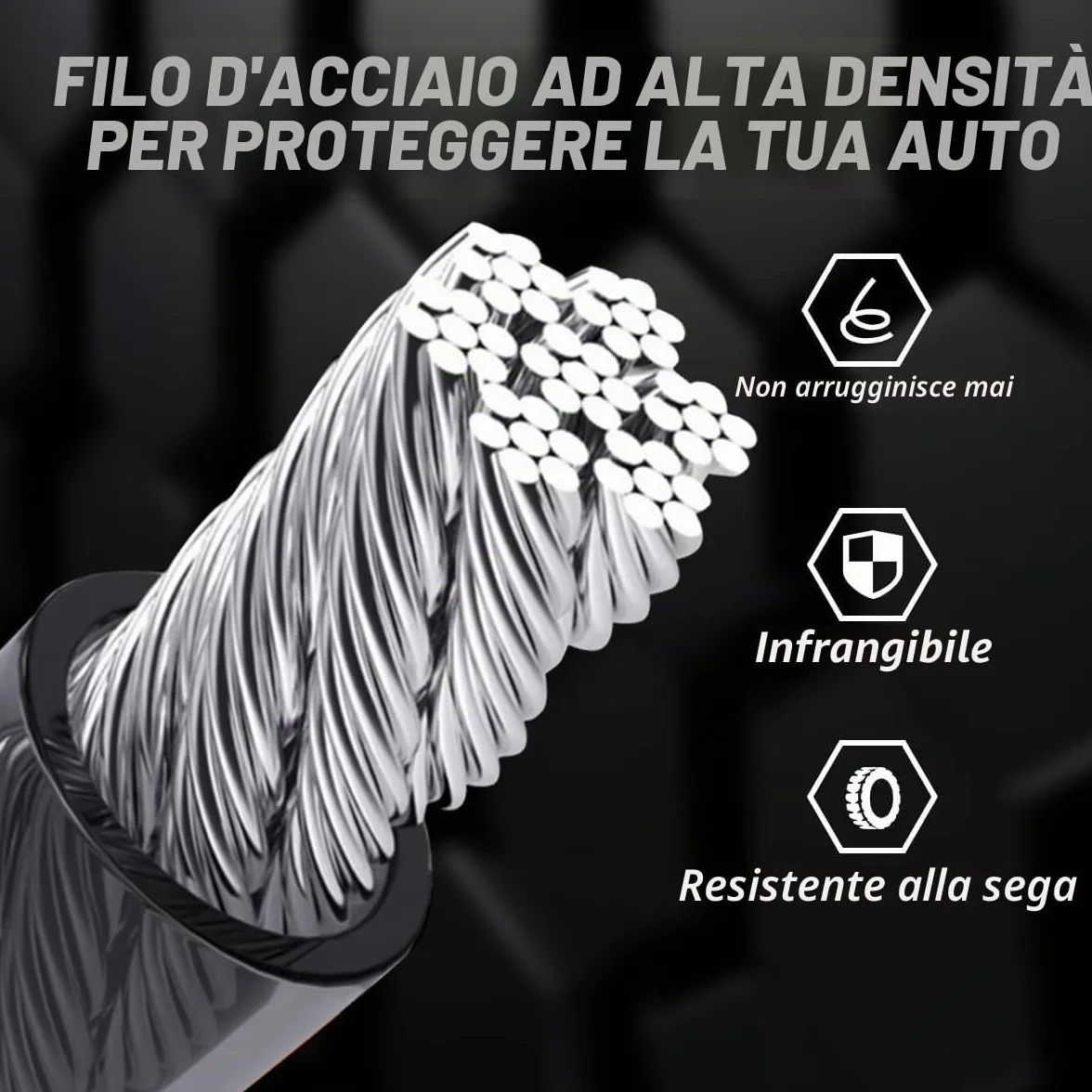 Antifurto Auto Bloccasterzo Blocco Sterzo Doppia Sicurezza Cavo Acciaio Rinforzato 3 Chiavi