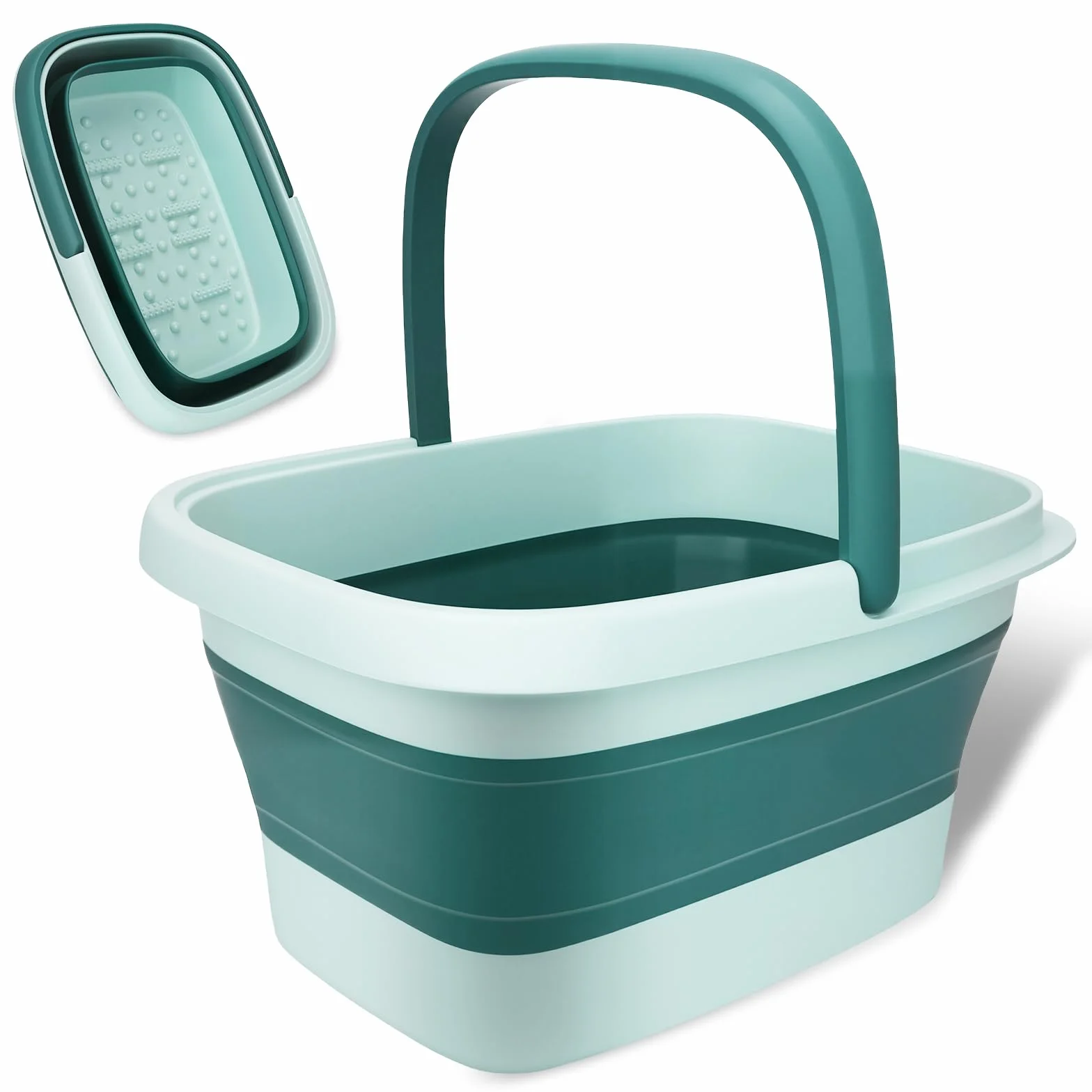 Pediluvio pieghevole per Pediluvio da 15L con Manico e Rulli massaggianti,Bacinella pieghevole,Vaschetta pedicure,Idromassaggio Plantare,Ergonomica,Leggera e Salvaspazio – Verde Chiaro