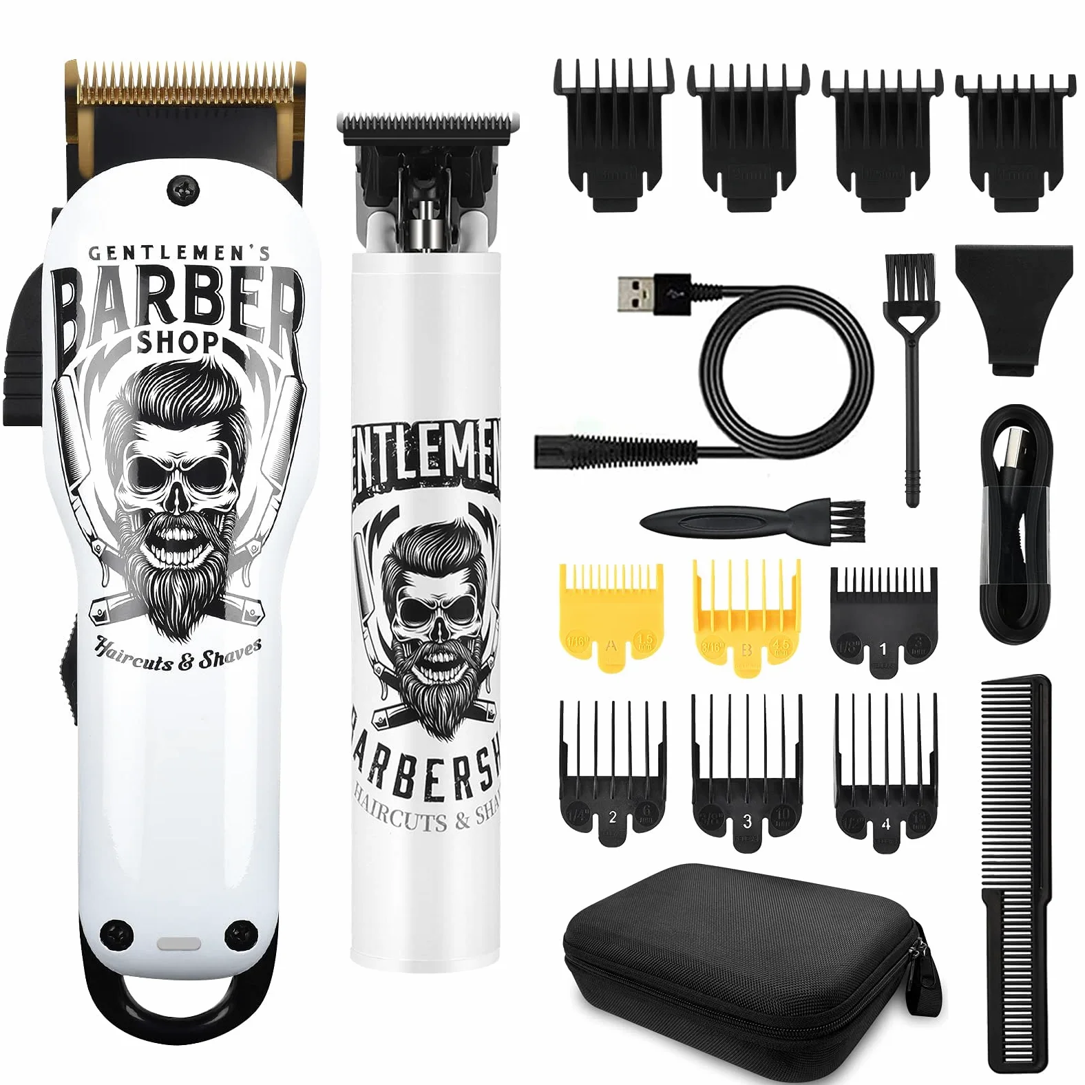 Set di tagliacapelli e tagliacapelli professionali senza fili, per uomini, donne e bambini, kit di taglio per barba da uomo, con taglio ravvicinato (bianco/2 pezzi)