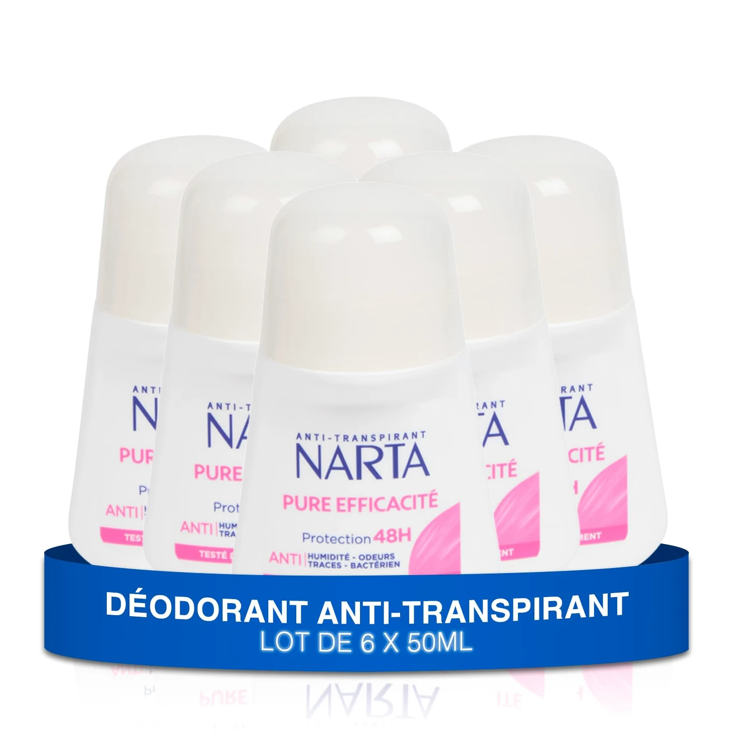Narta - Deodorante da donna a sfera - Pure Efficience Anti-Traspirante 48 ore - set di 6 x 50 ml