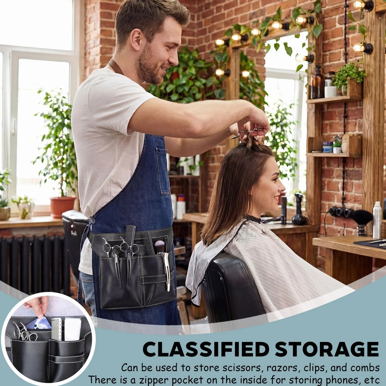 Friseur Tasche, Borsa da Parrucchiere, Borsa Porta Attrezzi per Parrucchieri, Borsa da Parrucchiere in PU Nero, Grande Cintura Portatile Nera per Forbici, Pettini e Utensili da Parrucchiere