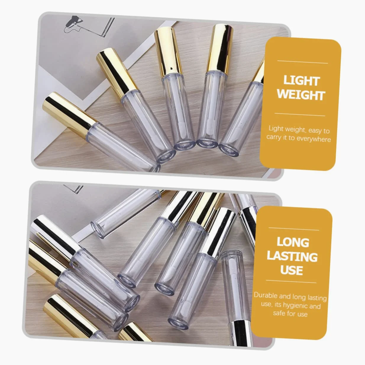 Tubo Lucidalabbra Vuoto 10ml in Plastico Coperchio Oro | 40 Pezzi, per Makeup e Lip Gloss, Formato Leggero e Facile da Trasportare