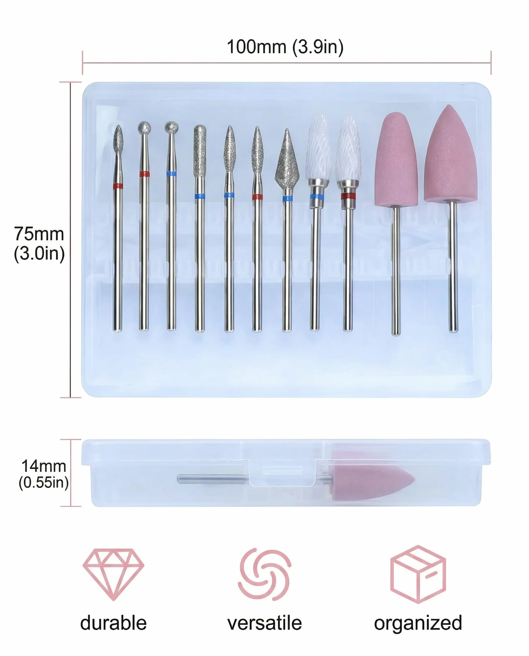 Punte Fresa Unghie 12 Pezzi Professionali Diamante Ceramica Rimozione Gel Acrilico Manicure Pedicure