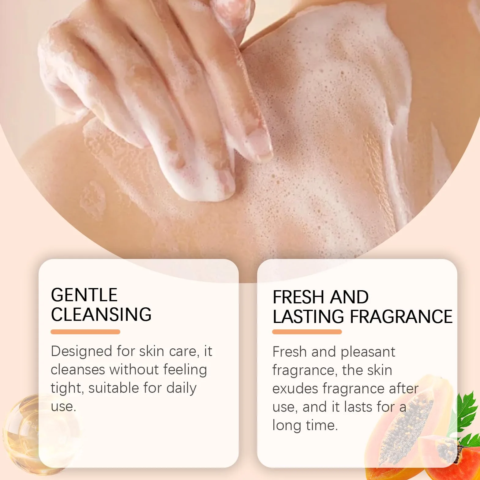 Gel doccia naturale Papaya con estratti vegetali per l'idratazione, detergente per il corpo leggero idratante, pulizia delicata e profumo rinfrescante, crea schiuma setosa (3 pezzi)