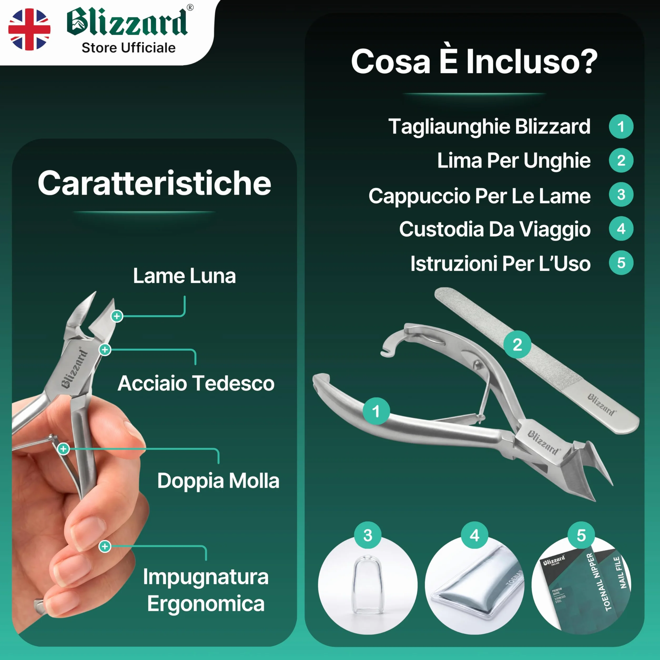 Blizzard Tronchesino Unghie Piedi Professionale in Acciaio Inox 14 cm Taglio Obliquo Luna