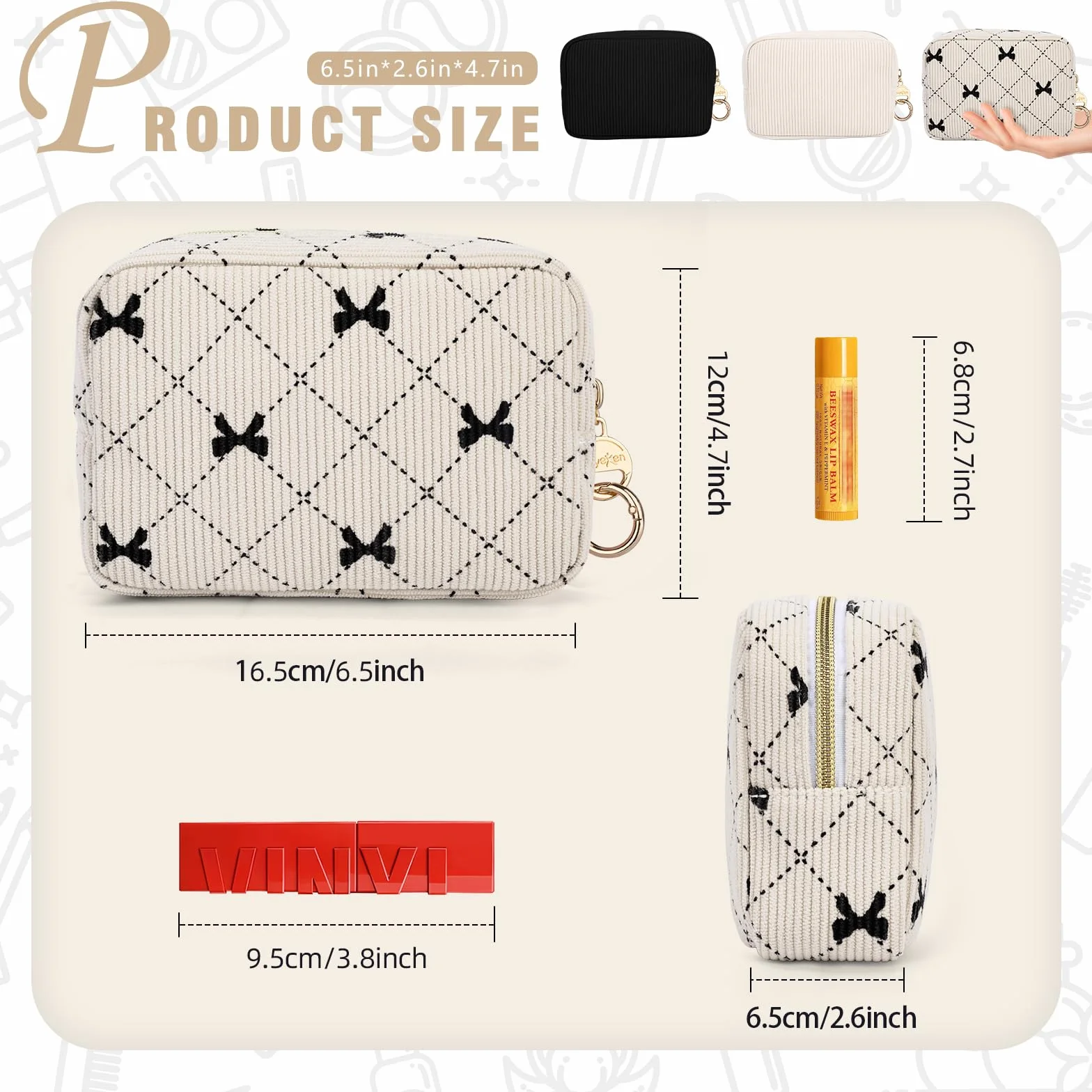 16*5*11cm Grande Pochette Donna Trucchi Piccolo Beauty Case da Viaggio per Cosmetici Organizer Trousse da Borsetta Ragazza in Velluto a Coste per Truccho Accessori Amica Compleanno(Beige-farfalla)