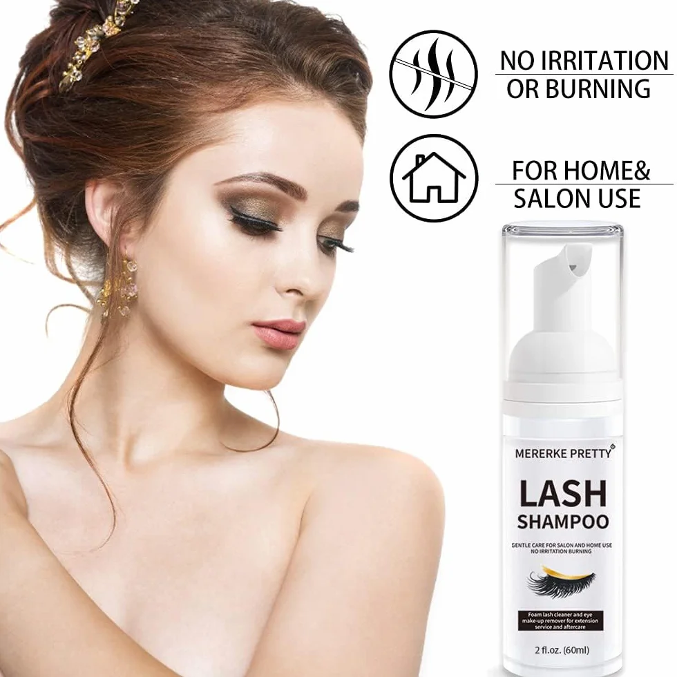 Shampoo per extension ciglia 50 ml + pennello - Detergente schiumogeno per palpebre sensibili - Senza parabeni e solfati - Lavaggio ciglia e bagno per extension- Kit Professionale per Salone e Casa