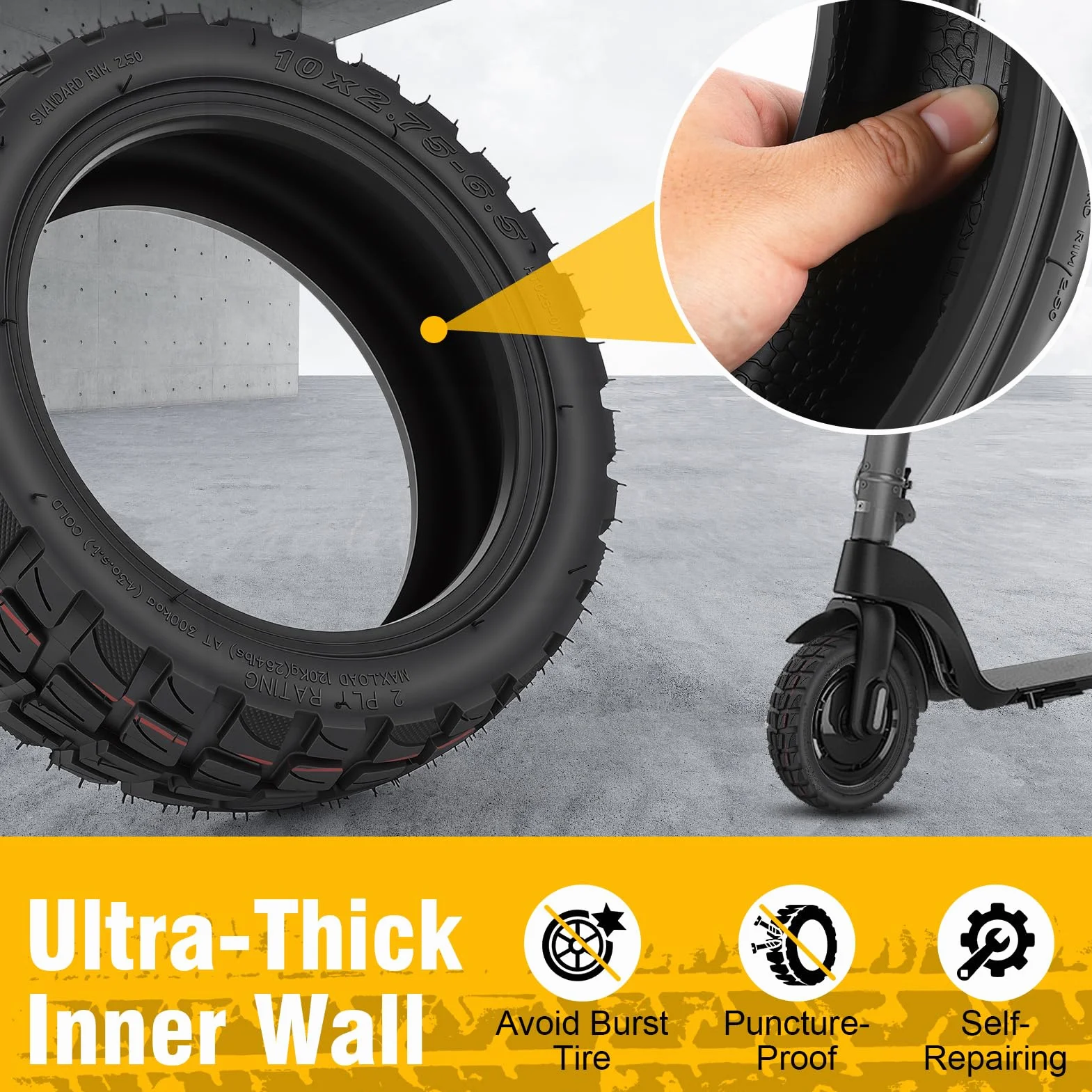 Pneumatico fuoristrada 10x2.75-6.5 tubeless gomma antiscivolo per scooter elettrico 10 pollici