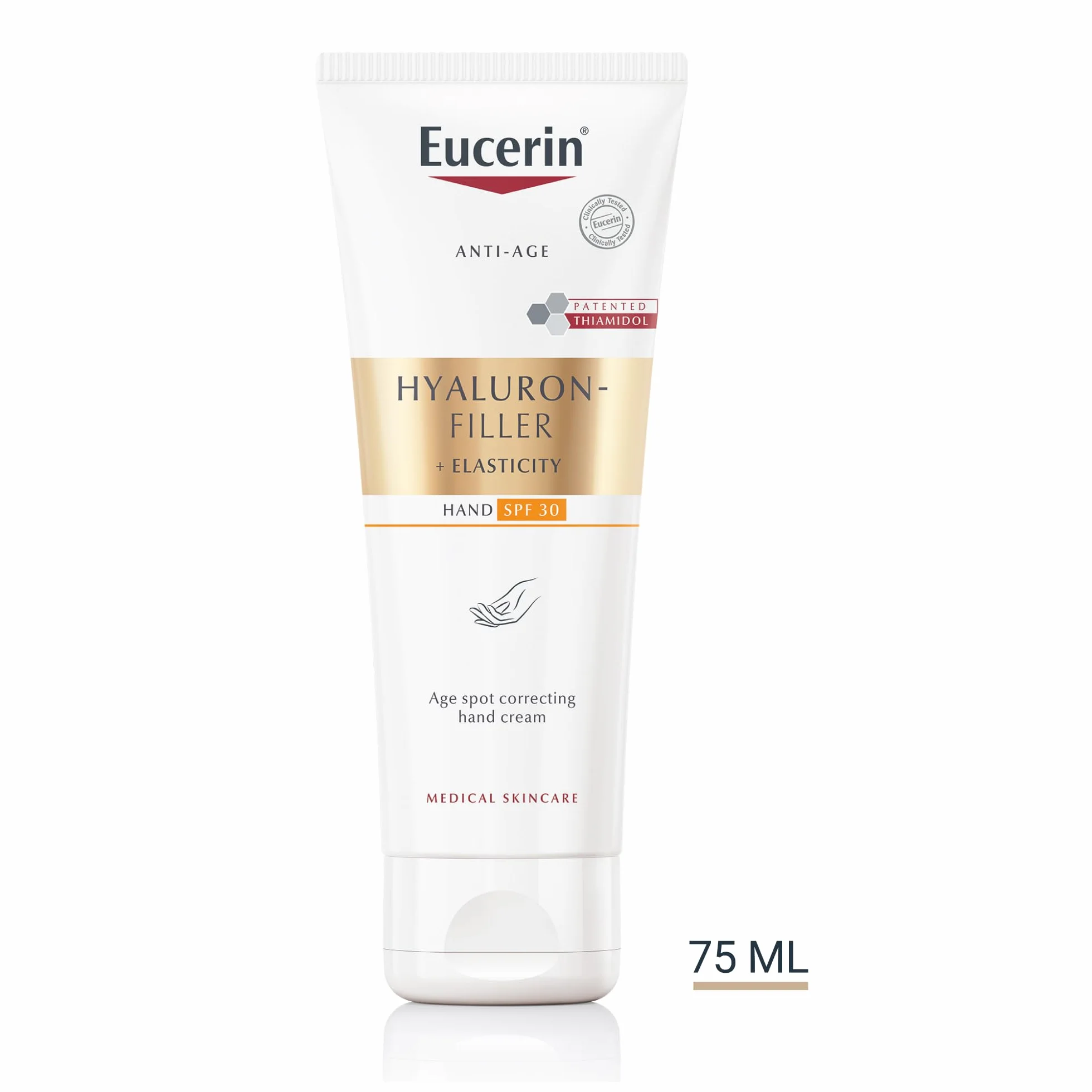 Eucerin Hyaluron-Filler + Elasticity Crema Mani Anti-età & Anti-macchie SPF 30 75 ml, Crema mani antiage e antimacchia, Formula riparatrice con Acido Ialuronico per secche e screpolate