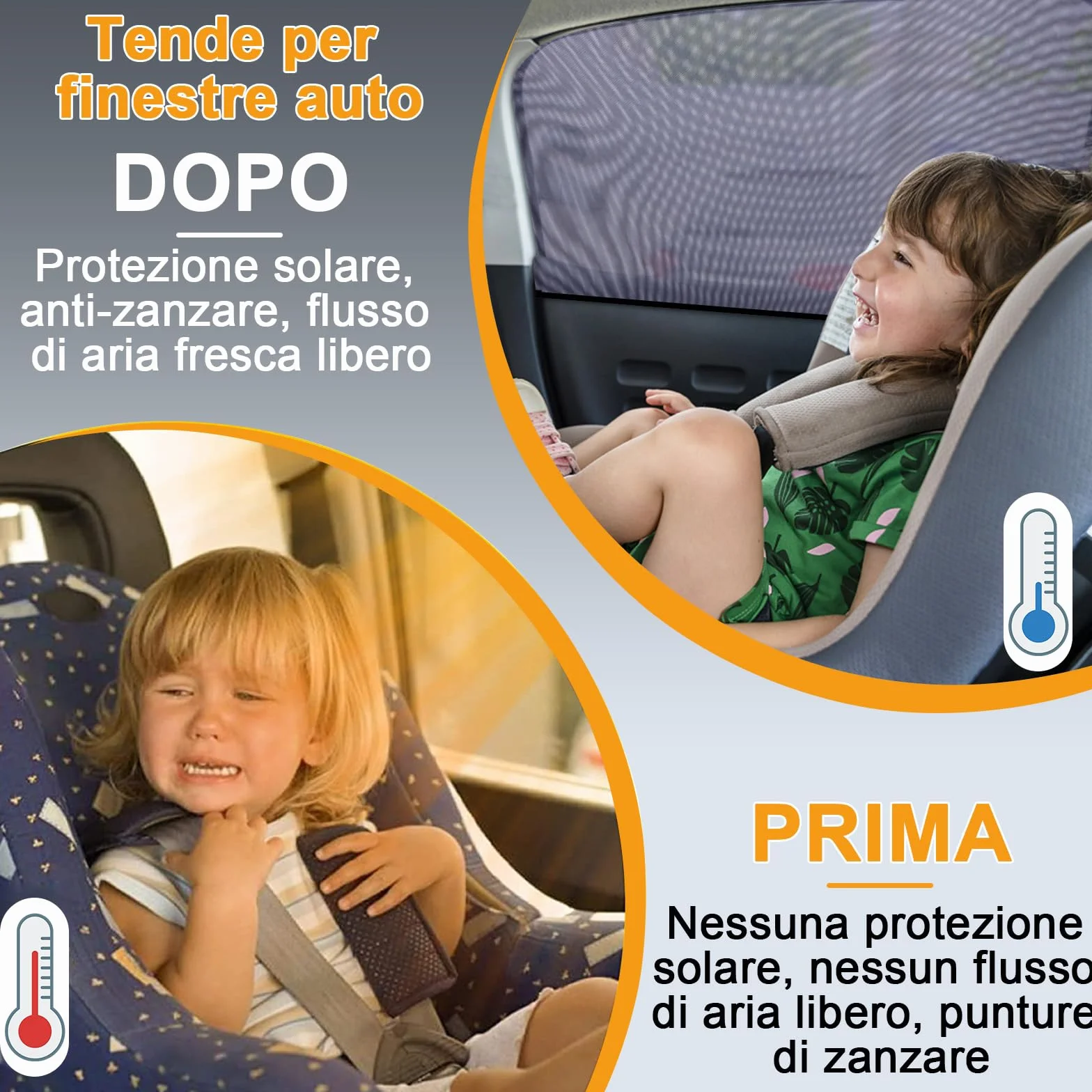 Tendine Parasole Auto Bambini Oscuranti Misura Universale Senza Ventose Esterne Protezione Neonati Raggi UV Autoaderente Automatica Kit Finestrini Posteriori (L)