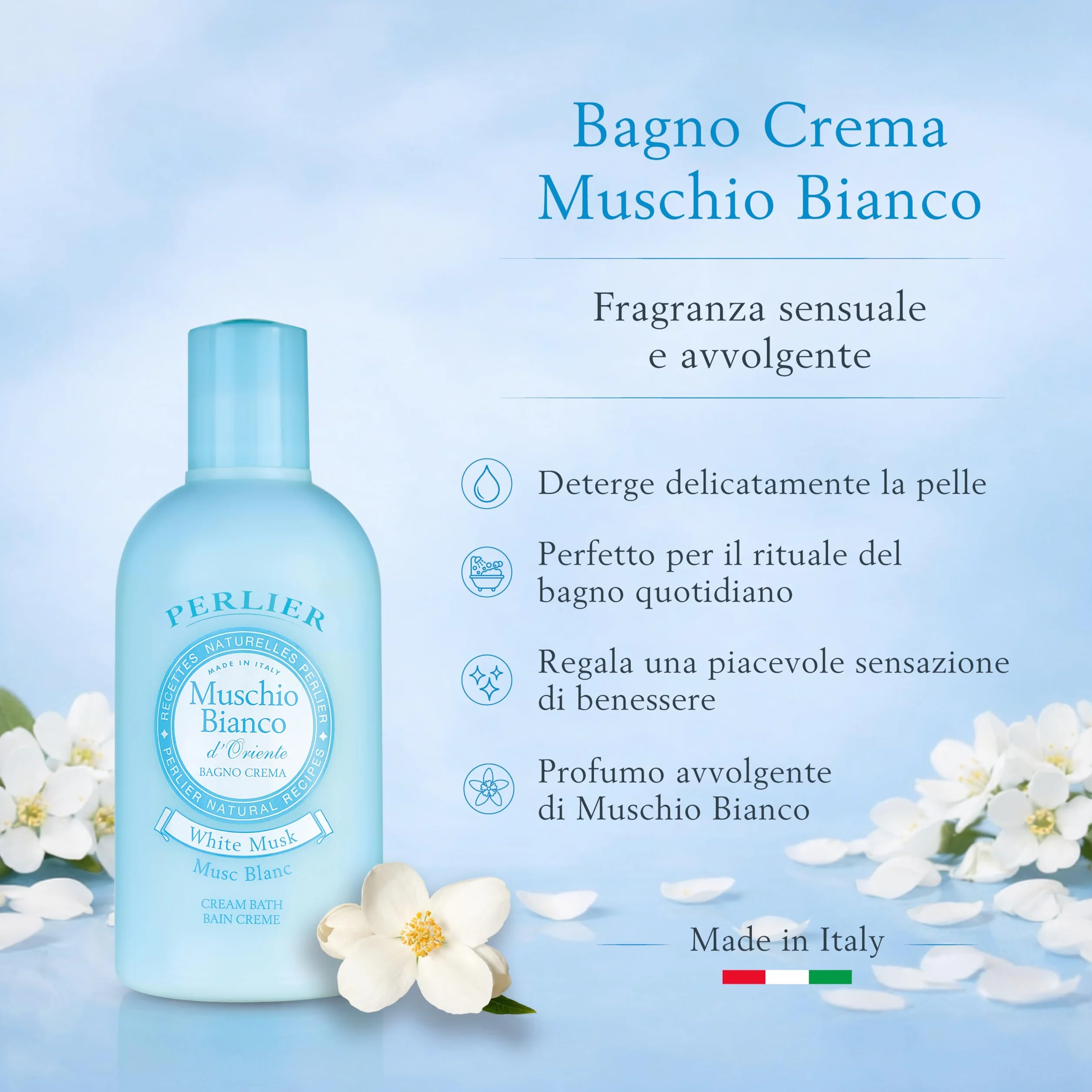 Perlier Ricette Naturali, Bagno Schiuma Muschio Bianco, Neutro, 500 Millilitro