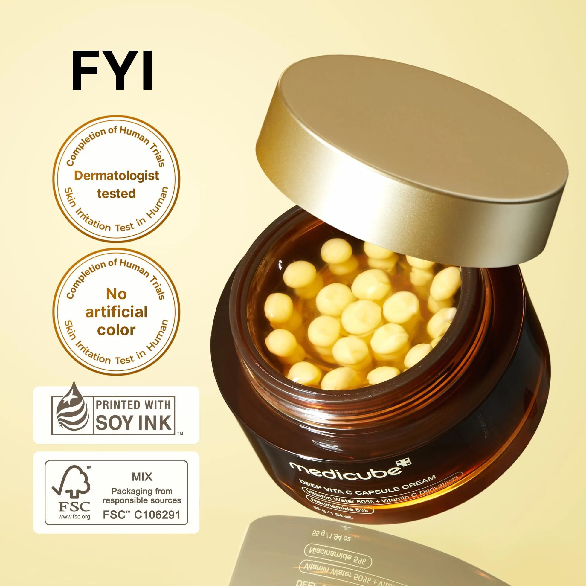 medicube Crema Idratante Viso Deep Vitamin C Golden Capsule Liposomi Rughe Skin Radiance Gel Trasparente 1,94 Oz
