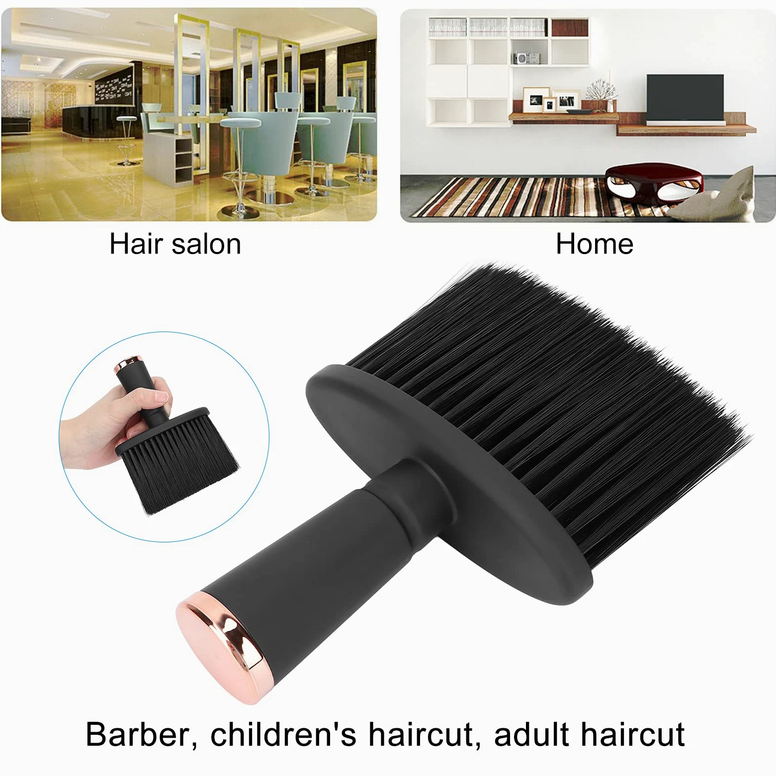 Brrnoo Spazzola per Capelli Barba Triturata in Nylon con Manico Nero Satinato a Setole Ordinate per Uso Domestico Barbiere