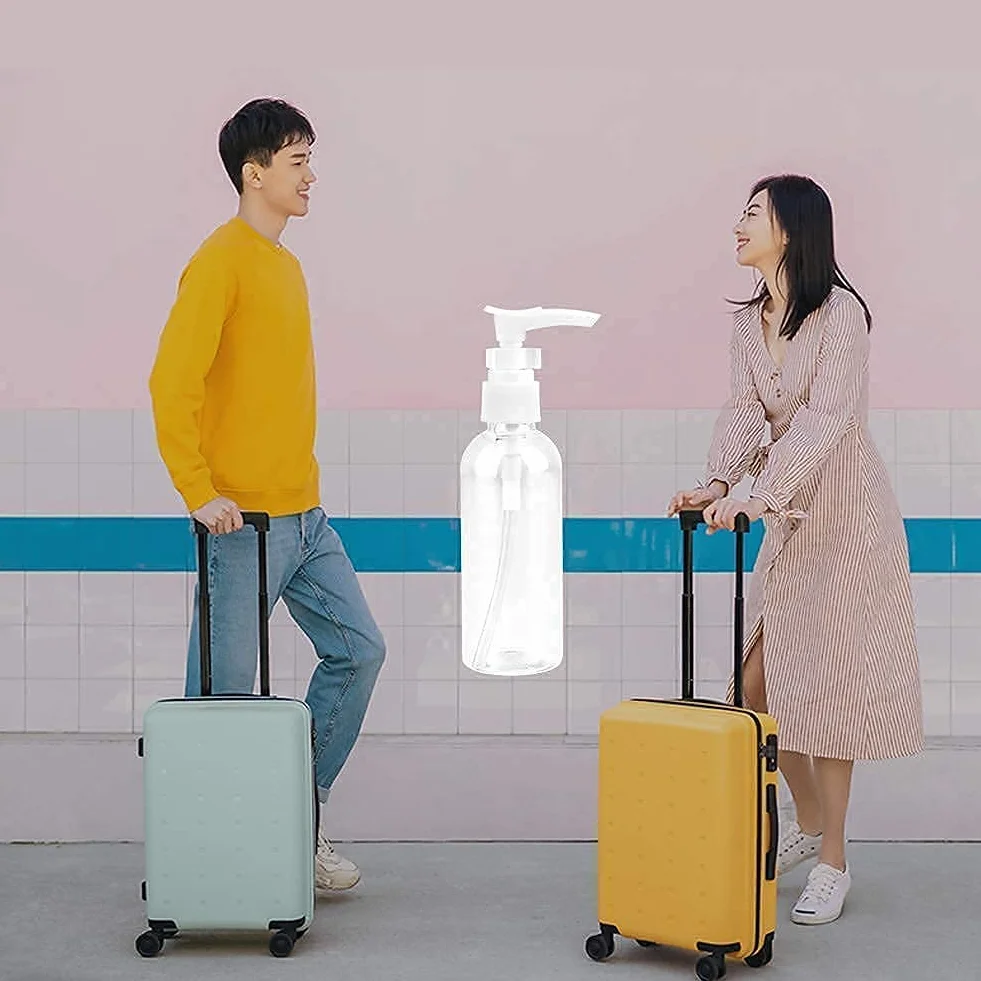 6 Pezzi Bottiglie da Viaggio Trasparenti 100ML / 3.4OZ Pompa in Plastica Dispenser per Lozione Vuote con 2 Piccoli Imbuti