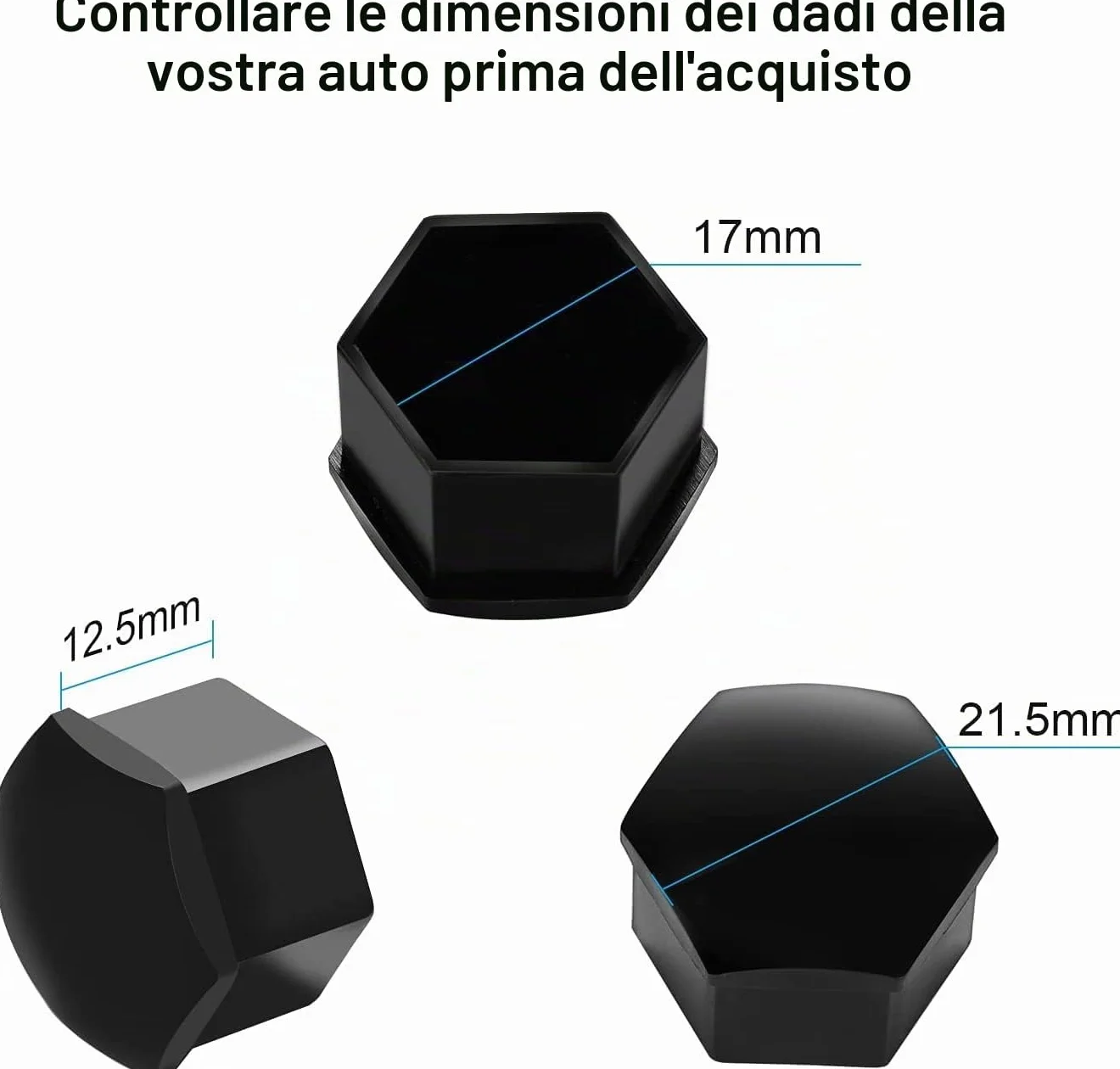 Gebildet 24 Pezzi Copridadi Ruota 17mm Copridadi Bullone Ruota, Copridadi Esagonali per Pneumatici con Set di Strumenti di Rimozione per Auto (Nero)