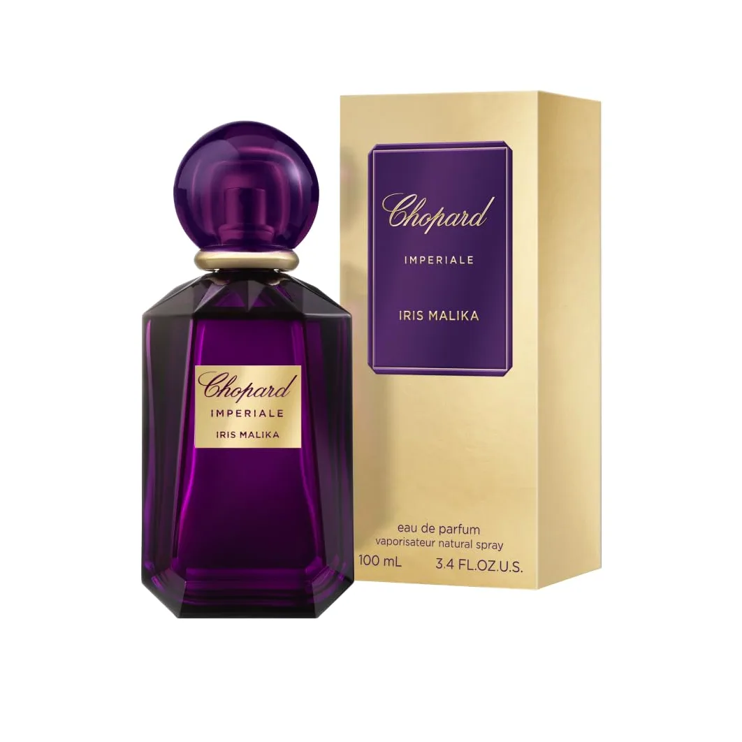 Chopard Iris Malika 100 ml, Eau de Parfum da Donna | Fragranza Floreale Ambrata, Note Avvolgenti di Iris, Gelsomino, Spezie, Fava Tonka e Cisto Labdano, Flacone in Vetro Viola