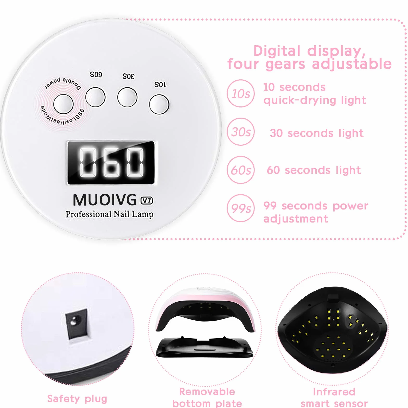 Lampada Unghie LED UV Professionale,168W Fornetto Unghie Può Curare Rapidamente,Sensore Di Avvio Automatico,Timers da 10s/30s/60s/90s, LCD Display Lampada per unghie per Gel Nail Polish Light