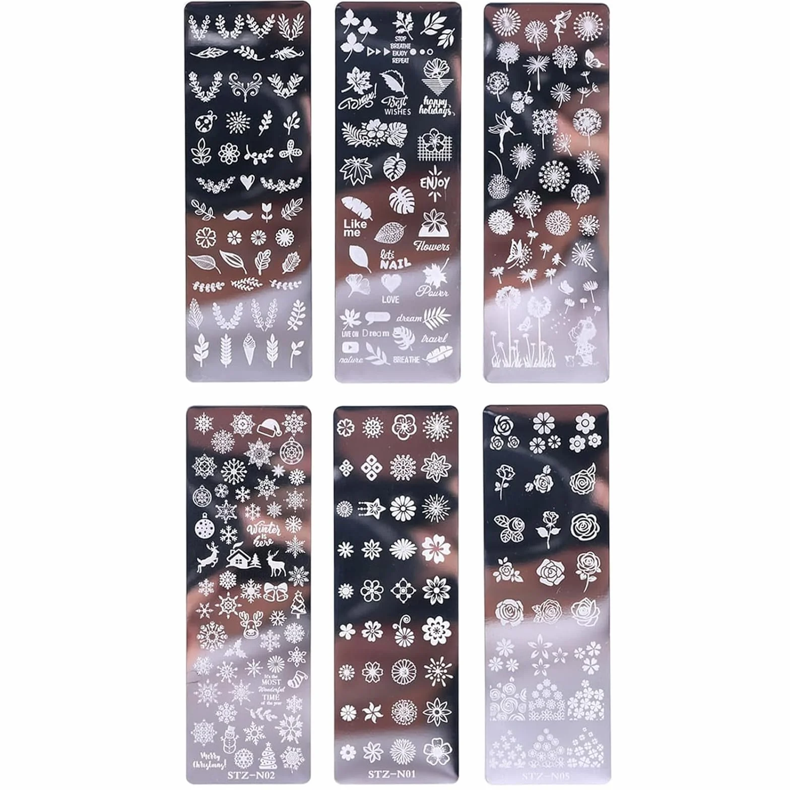 6pcs Set di Nail Art Stamping, Nail Template Piastra per Unghie,Mescolare Unghie Piastre Manicure Nail Piastra, UnghieTimbro Scraper Piatti Templates