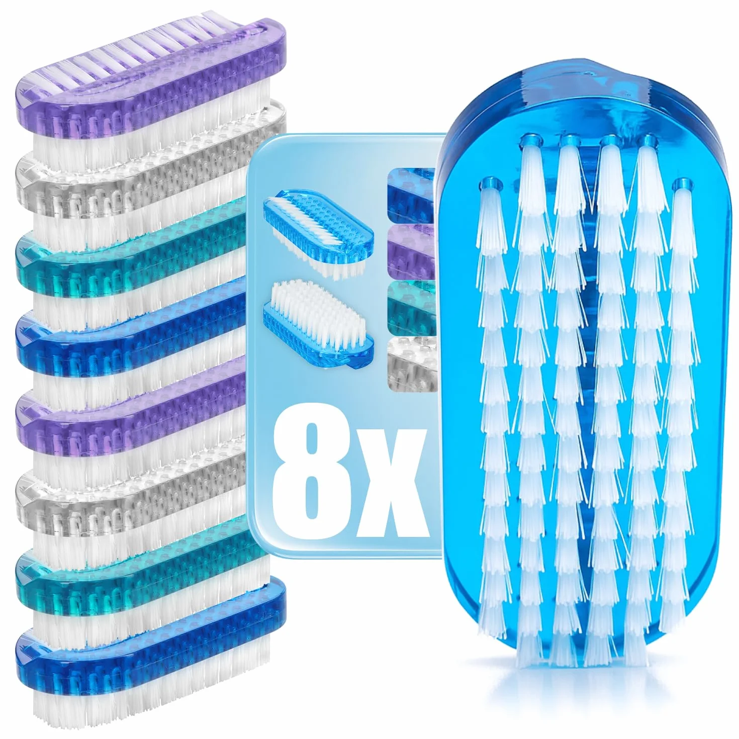 COM-FOUR® Spazzola per il lavaggio delle mani 8 pezzi - Spazzole per unghie colori vivaci