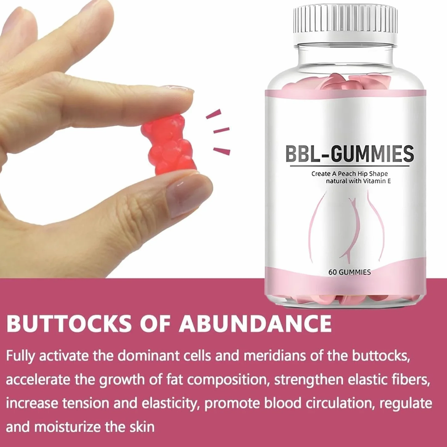 BBL Gummies, Aiuta la crescita naturale dei glutei, nutre la pelle e l'elasticità, favorisce la circolazione sanguigna, sapore di pesca