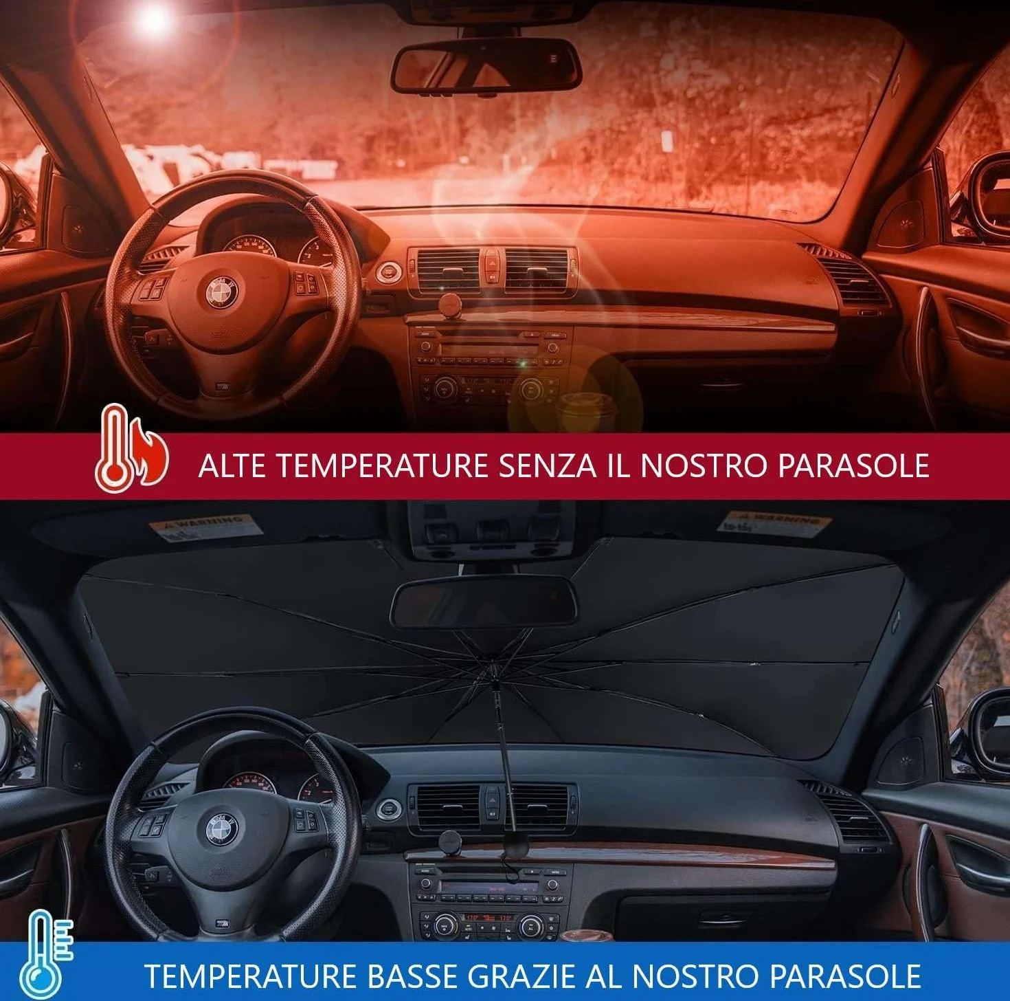 Ombrello Parasole Auto Parabrezza Interno Pieghevole 130 x 75 x 1 cm Protezione Raggi UV Copri Parabrezza Universale