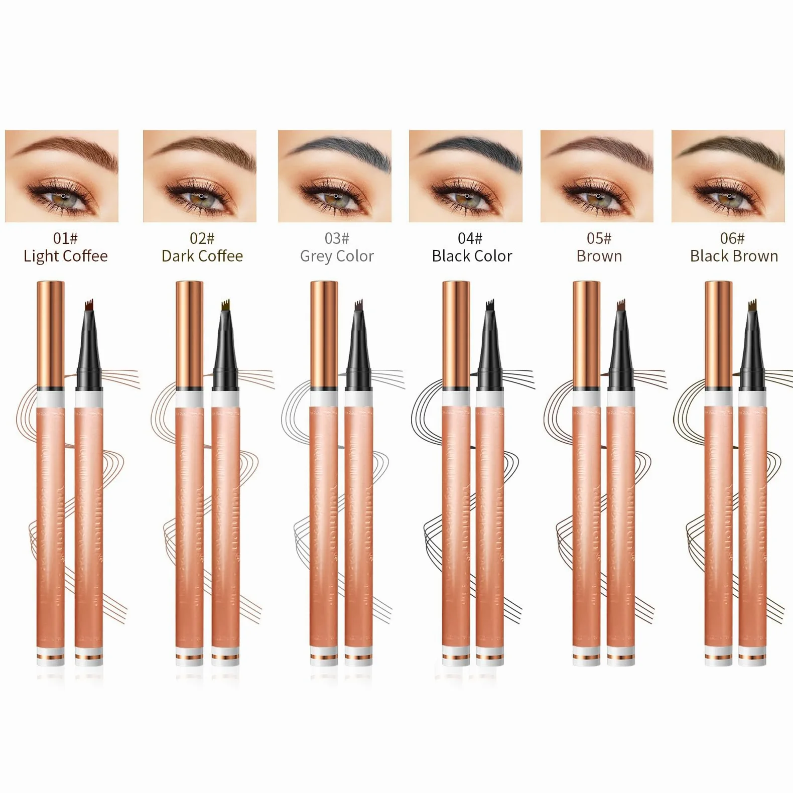 Yulinlon Matita per sopracciglia a 4 punte, 6 colori, resistente all'acqua e di lunga durata, strumento per il trucco professionale, 1# marrone chiaro