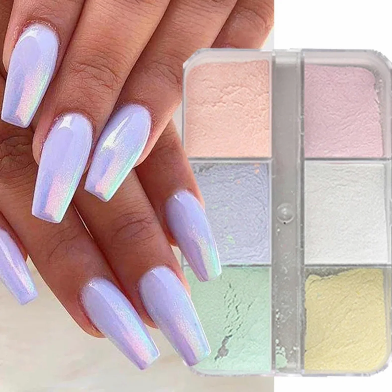 Polvere cromata unghie Polvere for unghie a specchio al chiaro di luna Pigmenti metallici effetto cromo Smalto gel Polvere laser Glitter Aurora Shiny Pearl Nail manicure per Manicure(1909-50)